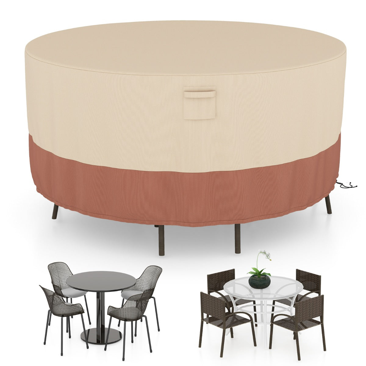 LIVSK Ronde Terrasmeubelhoes - Duurzaam Polyester met PU-coating - Ventilatieopeningen - Verstelbare Gespen - 158/183/213 cm -