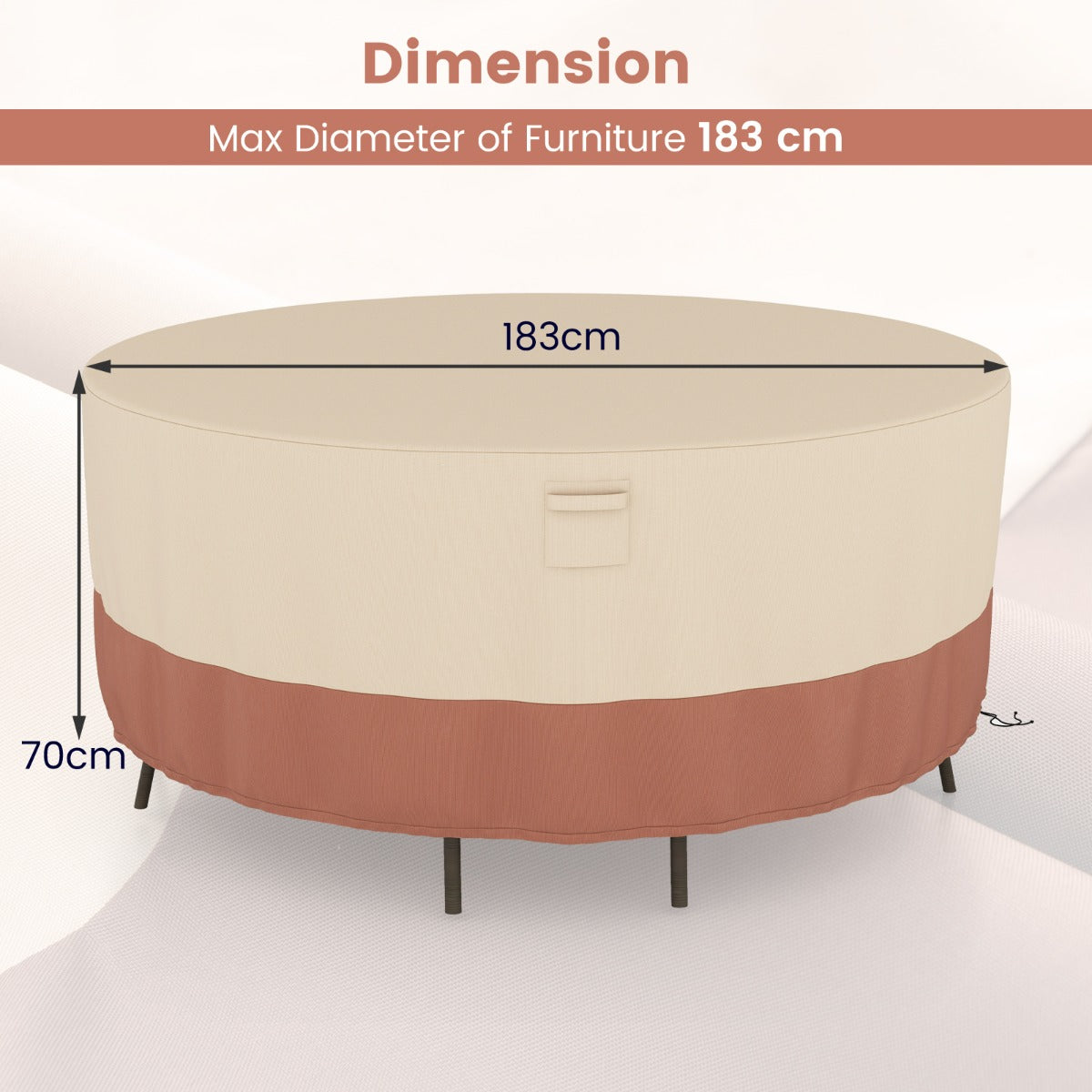 LIVSK Ronde Terrasmeubelhoes - Duurzaam Polyester met PU-coating - Ventilatieopeningen - Verstelbare Gespen - 158/183/213 cm -