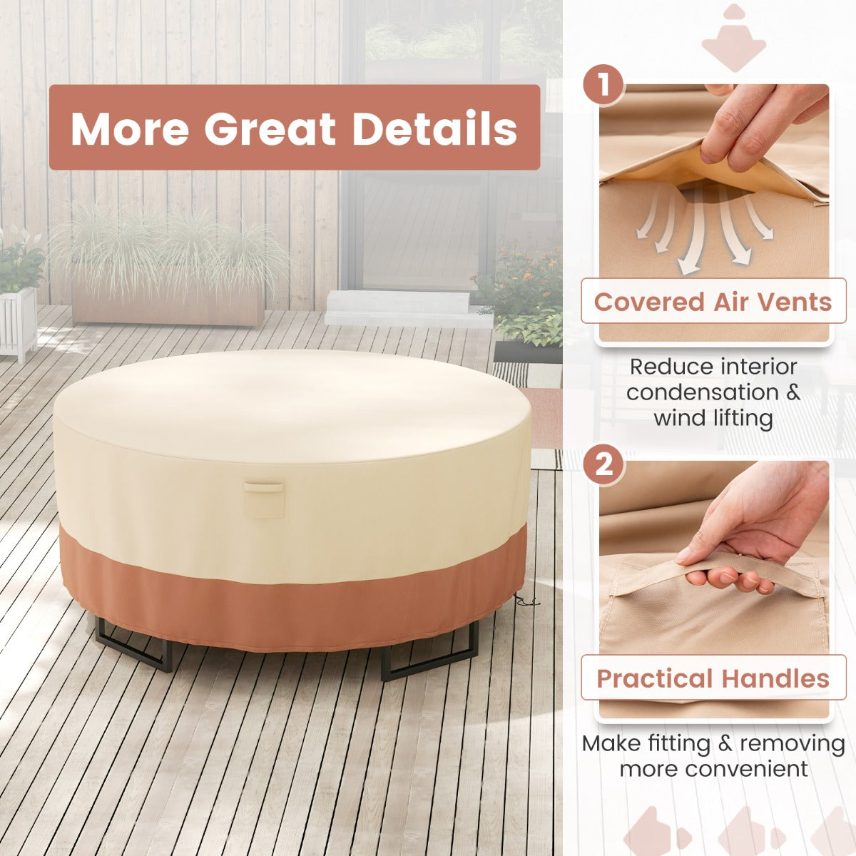 LIVSK Ronde Terrasmeubelhoes - Duurzaam Polyester met PU-coating - Ventilatieopeningen - Verstelbare Gespen - 158/183/213 cm -
