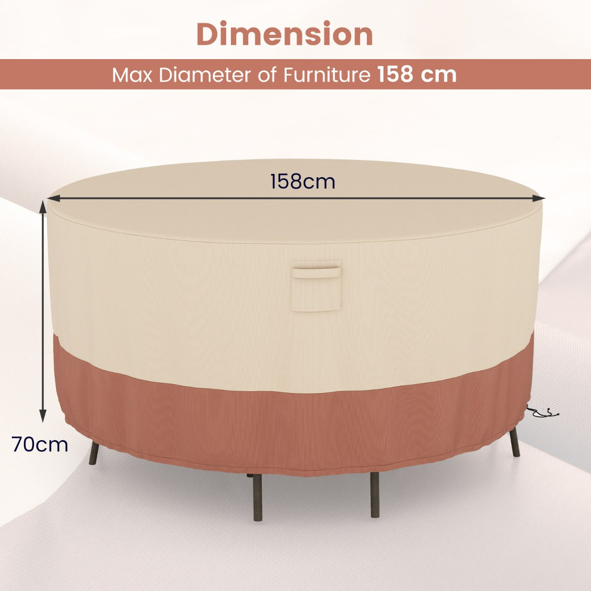 LIVSK Terrasmeubelhoes Ronde Tafelstoelenset - Weerbestendig Polyester met PU-coating - Ventilatieopeningen - Beige & Bruin