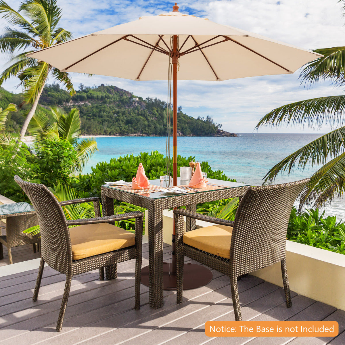 LIVSK Ronde Parasol - 8 Glasvezelribben - Verstelbare Kap met 3 Standen - Lichtgewicht en Draagbaar - 283 x 252,5 cm - Beige