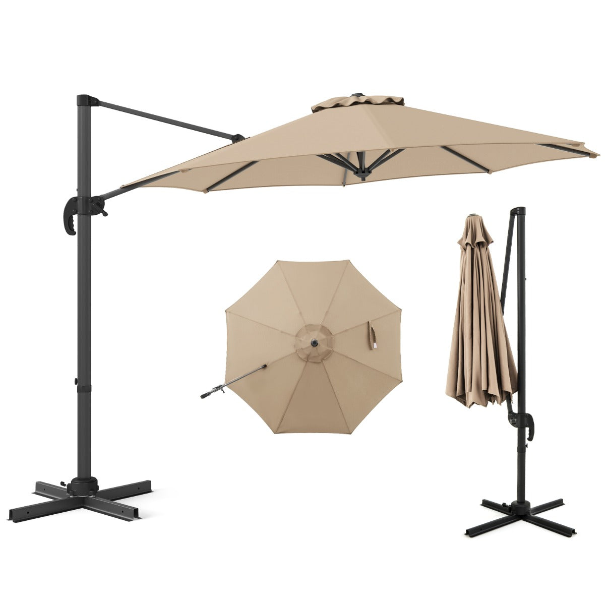 LIVSK Verstelbare Zweefparasol 294 x 247 cm - 360° Rotatie - Premium Polyester - Stabiele Kruisvoet - Kleurvast - Beige