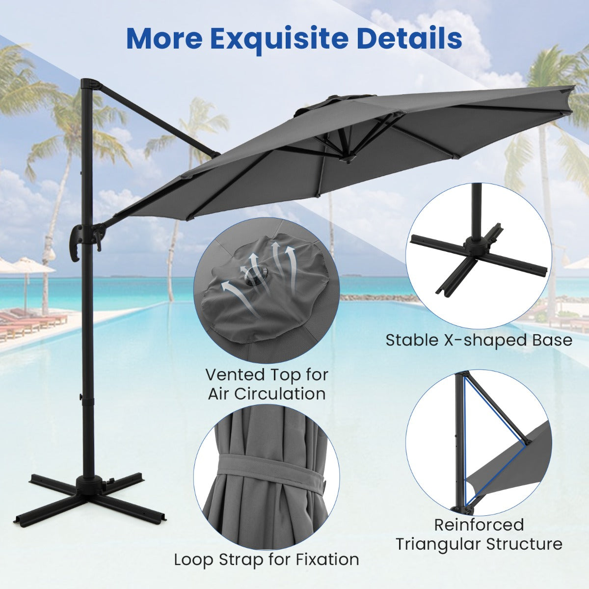 LIVSK Zweefparasol - Verstelbare Hellingen - 360° Rotatie - Stabiele Kruisvoet - Polyester - 308 x 248 cm - Bruin