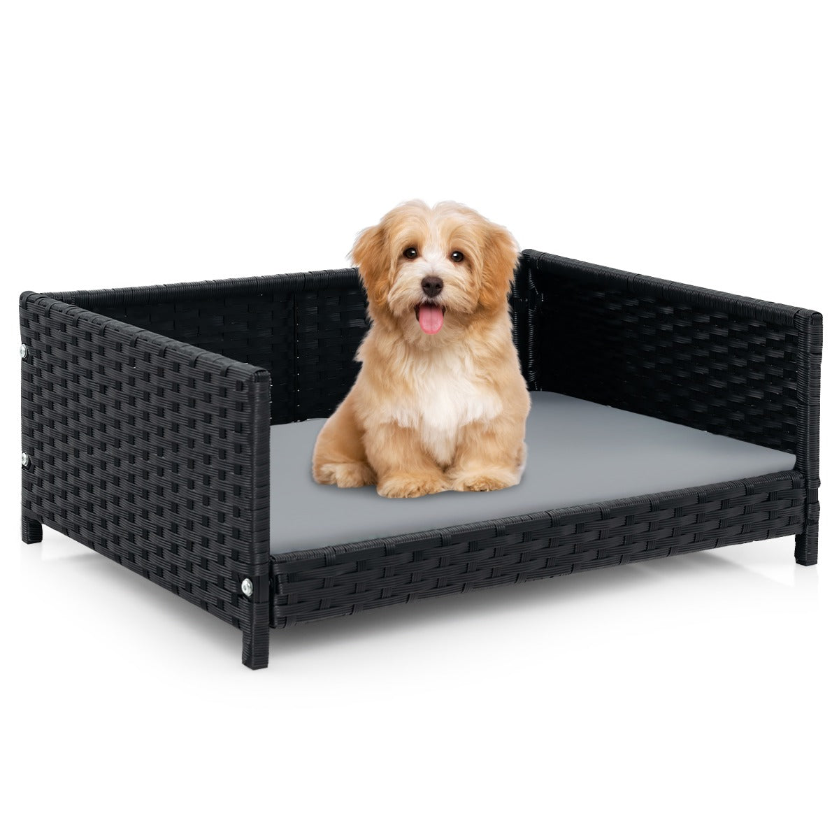 LIVSK Rieten Hondenbed - Waterdicht en Afneembaar Kussen - Geschikt voor Kleine en Middelgrote Honden - 62 x 46 x 25 cm - Grijs
