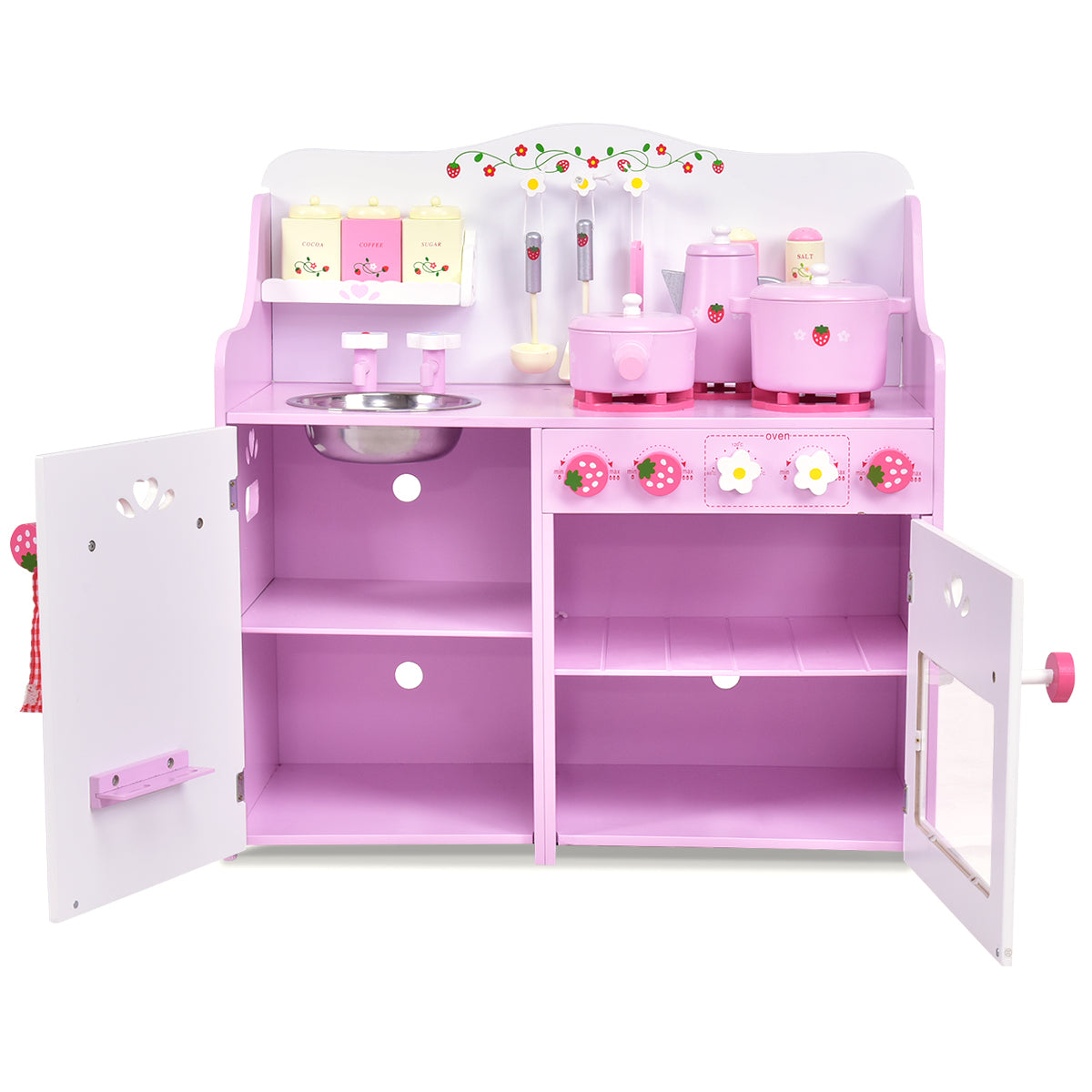 LIVSK Keukenspeelset - Massief Grenenhout en MDF - Realistische Details - Opbergruimte - Educatief Speelgoed - 60 x 29,5 x 62 cm