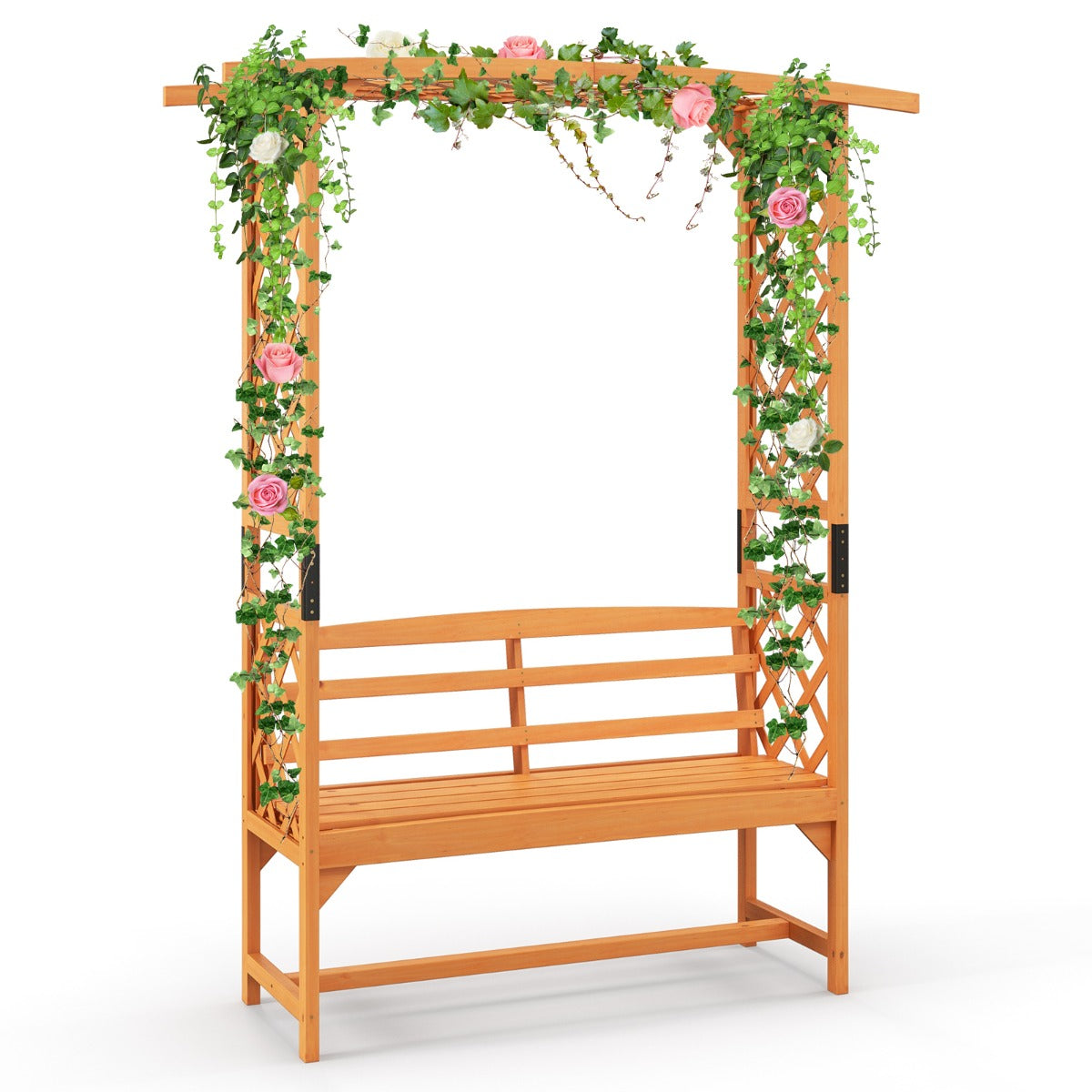 LIVSK Patio Tuinbankboog - 2-in-1 Zitbank en Klimboog - Duurzaam Sparrenhout - Voor 2 Personen - 160 x 50 x 199 cm - Natuurlijk