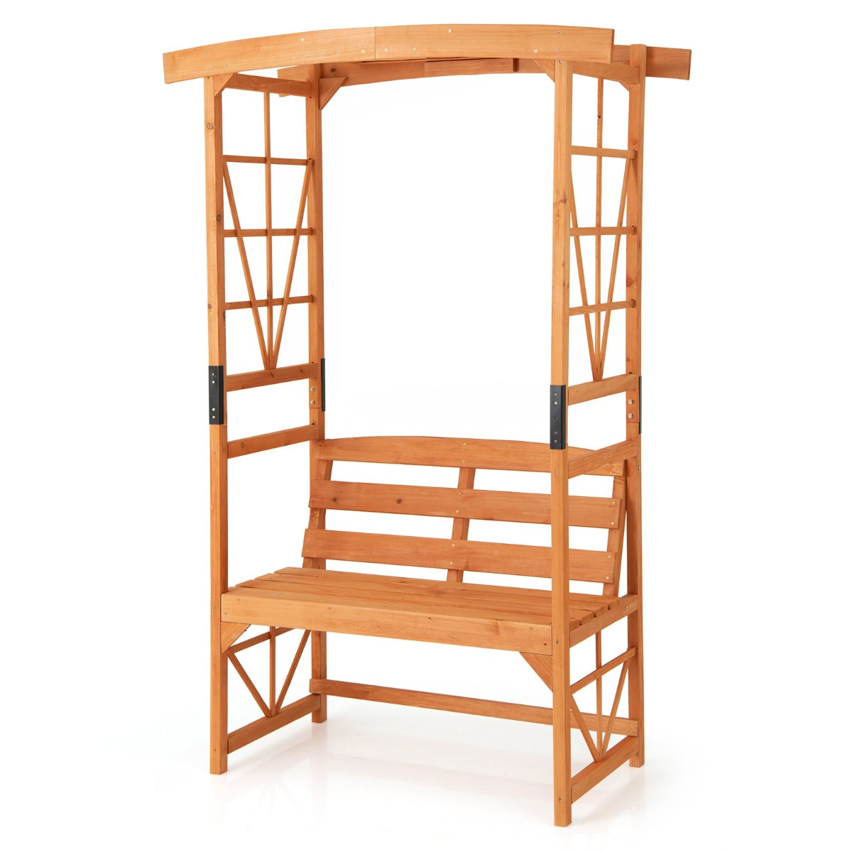 LIVSK Patio Tuinbankboog met Bank - Voor 2 Personen - Duurzaam Sparrenhout - Ruimte voor Klimplanten - 120 x 58 x 189 cm - Naturel