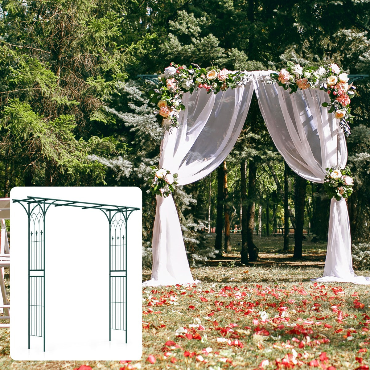 LIVSK Metalen Tuinboog - Weerbestendig en Roestvrij - Eenvoudig te Monteren - Veelzijdig Versierbaar - 205 x 52 x 205 cm - Groen