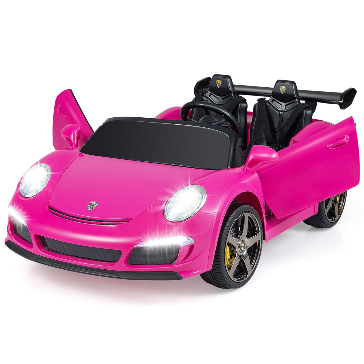 Livsk costway ruf 2 zits elektrische auto voor kinderen 12v met afstandsbediening claxon en led koplampen