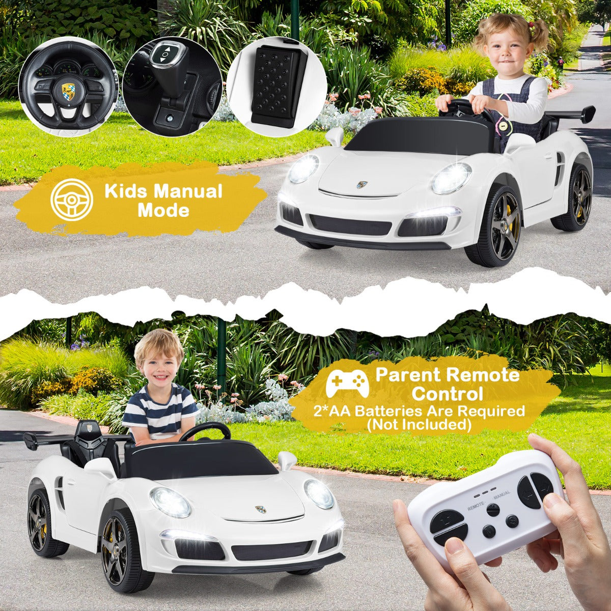 Livsk costway ruf elektrische auto voor kinderen 12 v met afstandsbediening ledverlichting muziek en draadloze connectiviteit