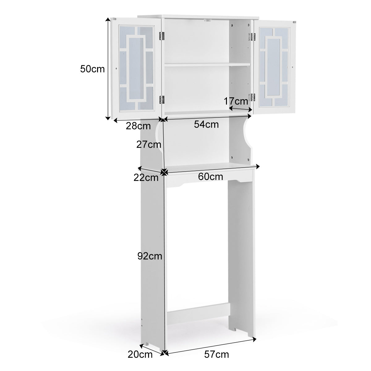 LIVSK Ruimtebesparende Badkamerkast - Verstelbare Plank - Dubbele Glazen Deur - Stevig MDF - 60 x 22 x 170,5 cm - Wit
