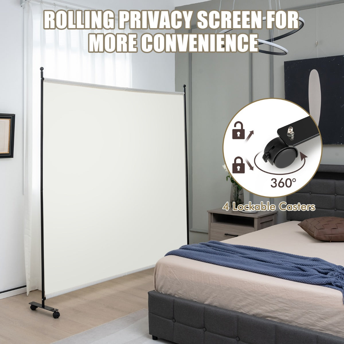 LIVSK Opvouwbare Ruimteverdeler - Met Wieltjes - Inkijkbescherming - Voor Thuis en Kantoor - 184 x 30 x 184 cm - Gebroken Wit