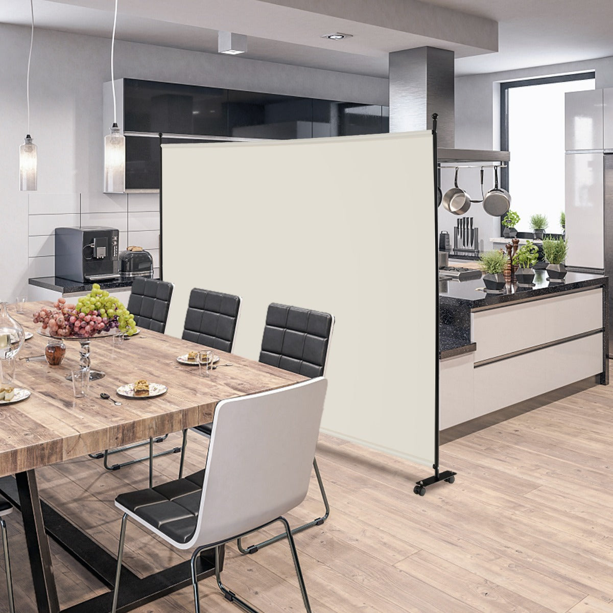 LIVSK Opvouwbare Ruimteverdeler - Met Wieltjes - Inkijkbescherming - Voor Thuis en Kantoor - 184 x 30 x 184 cm - Gebroken Wit