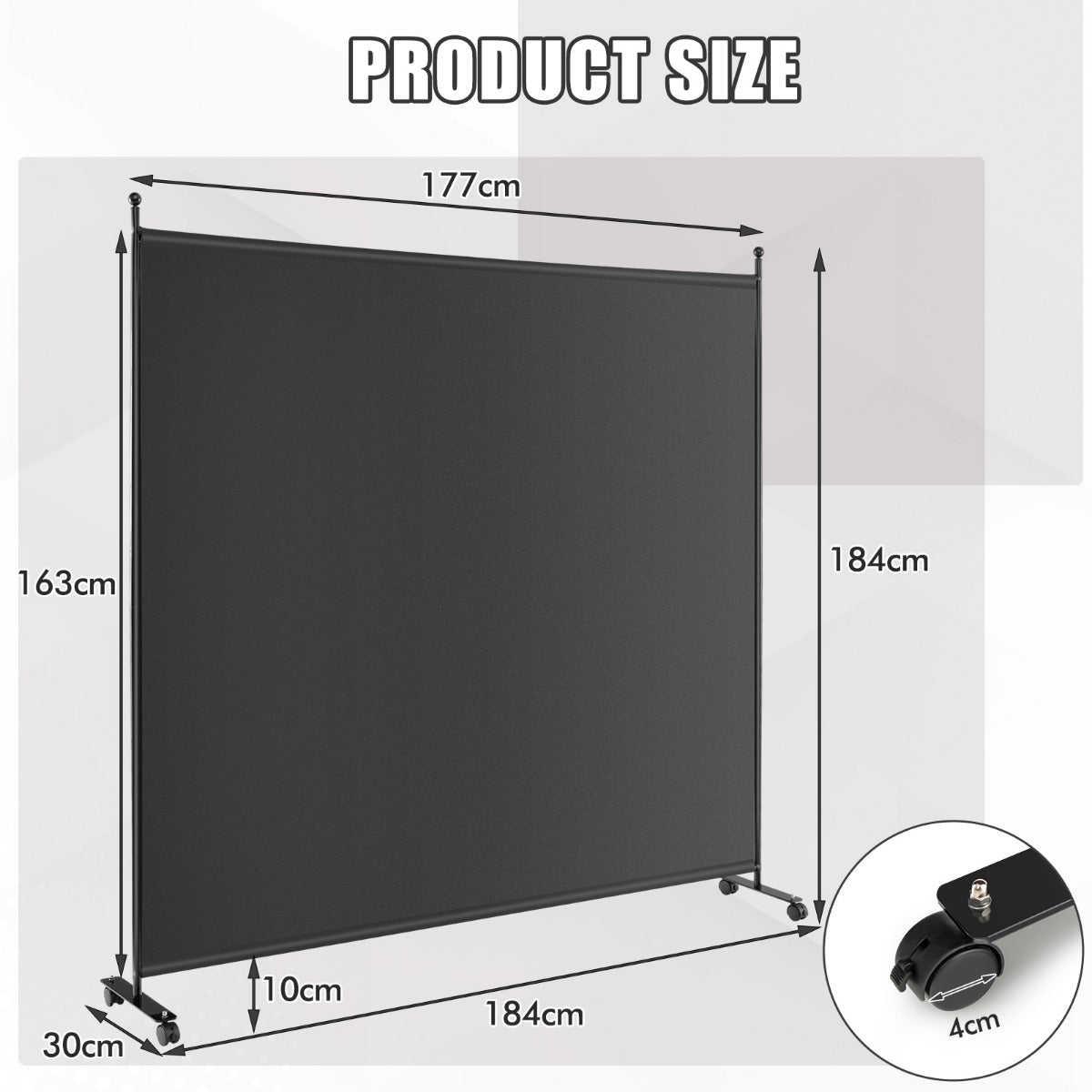 LIVSK Opvouwbare Ruimteverdeler - Inkijkbescherming - Hoogwaardige Polyester - Vergrendelbare Wielen - 184 x 30 x 184 cm - Zwart