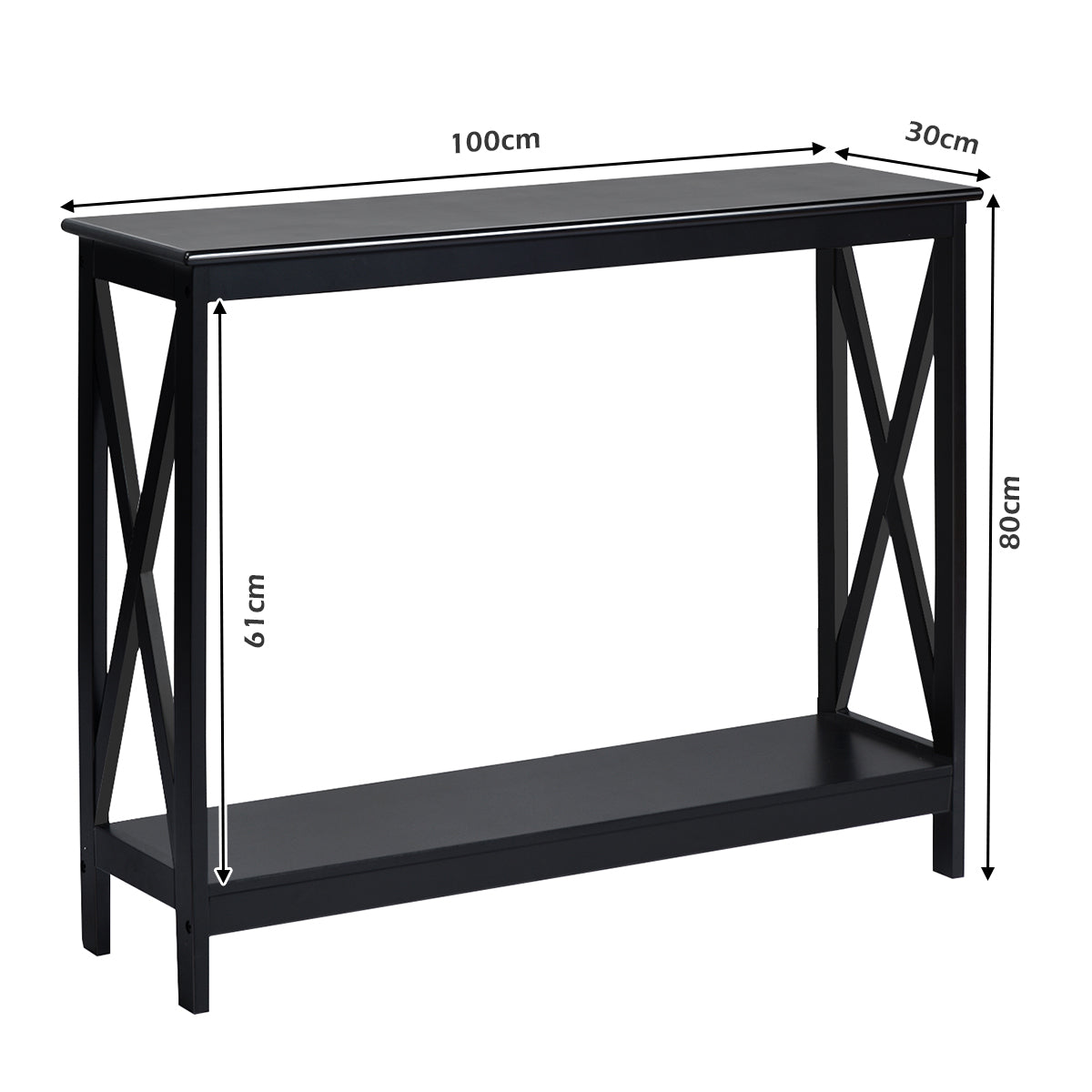 LIVSK Consoletafel met Opbergplank - Stevig MDF - X-vormige Structuur - Multifunctioneel - Eenvoudig Onderhoud - Zwart