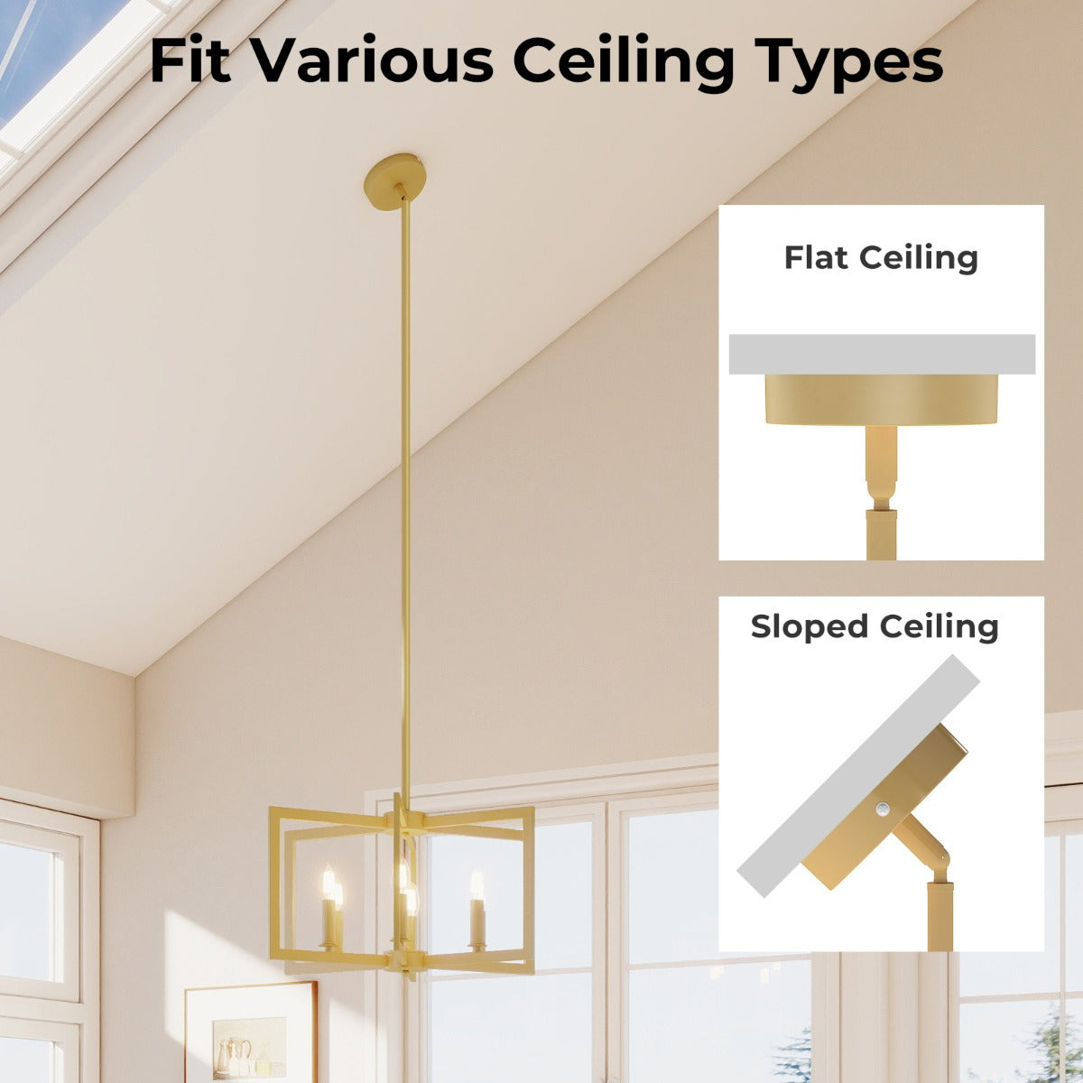 Livsk costway rustieke kroonluchter met 6 lampen geometrische hanglamp met verstelbare hoogte goud 3
