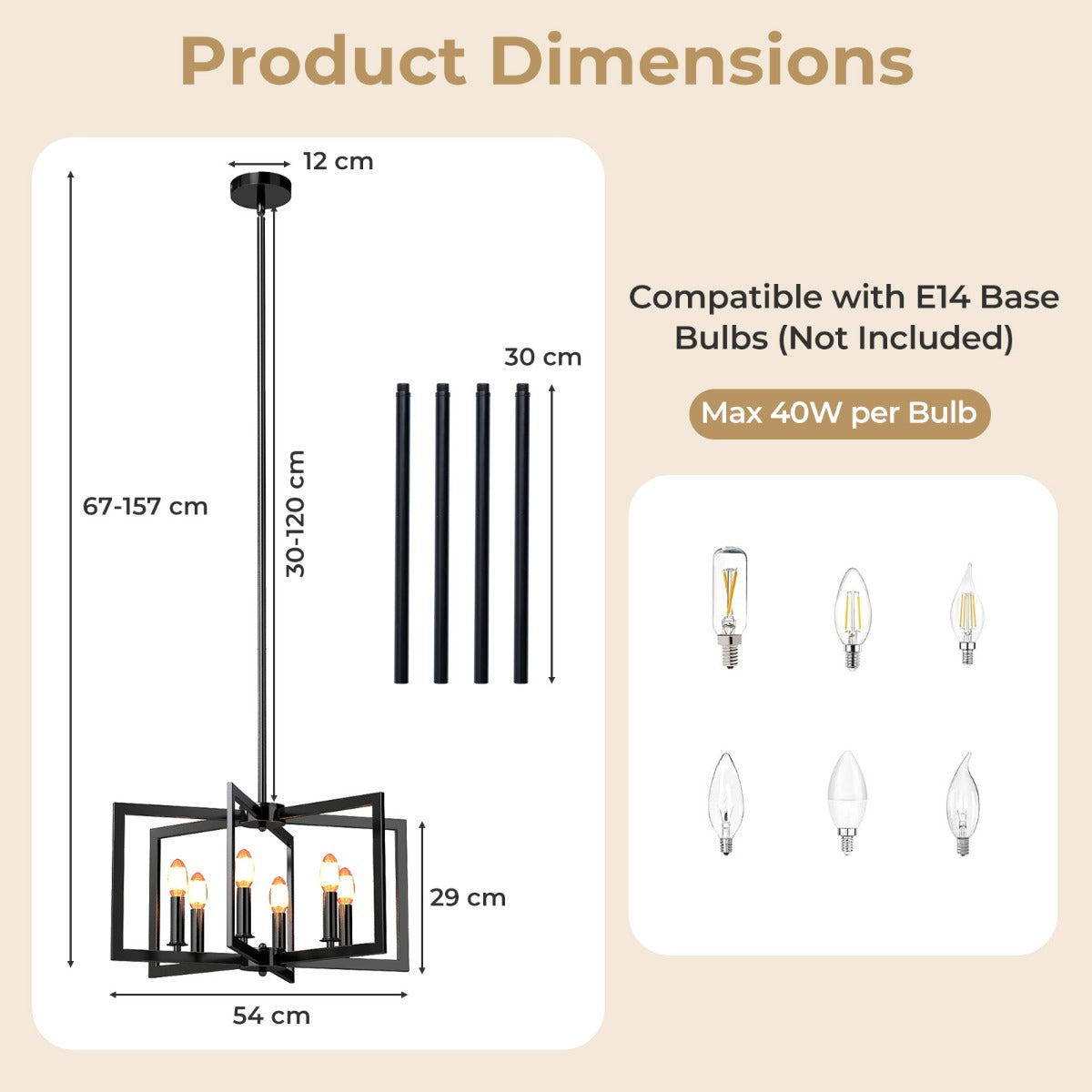 Livsk costway rustieke kroonluchter met 6 lampen geometrische hanglamp met verstelbare hoogte zwart 1 1