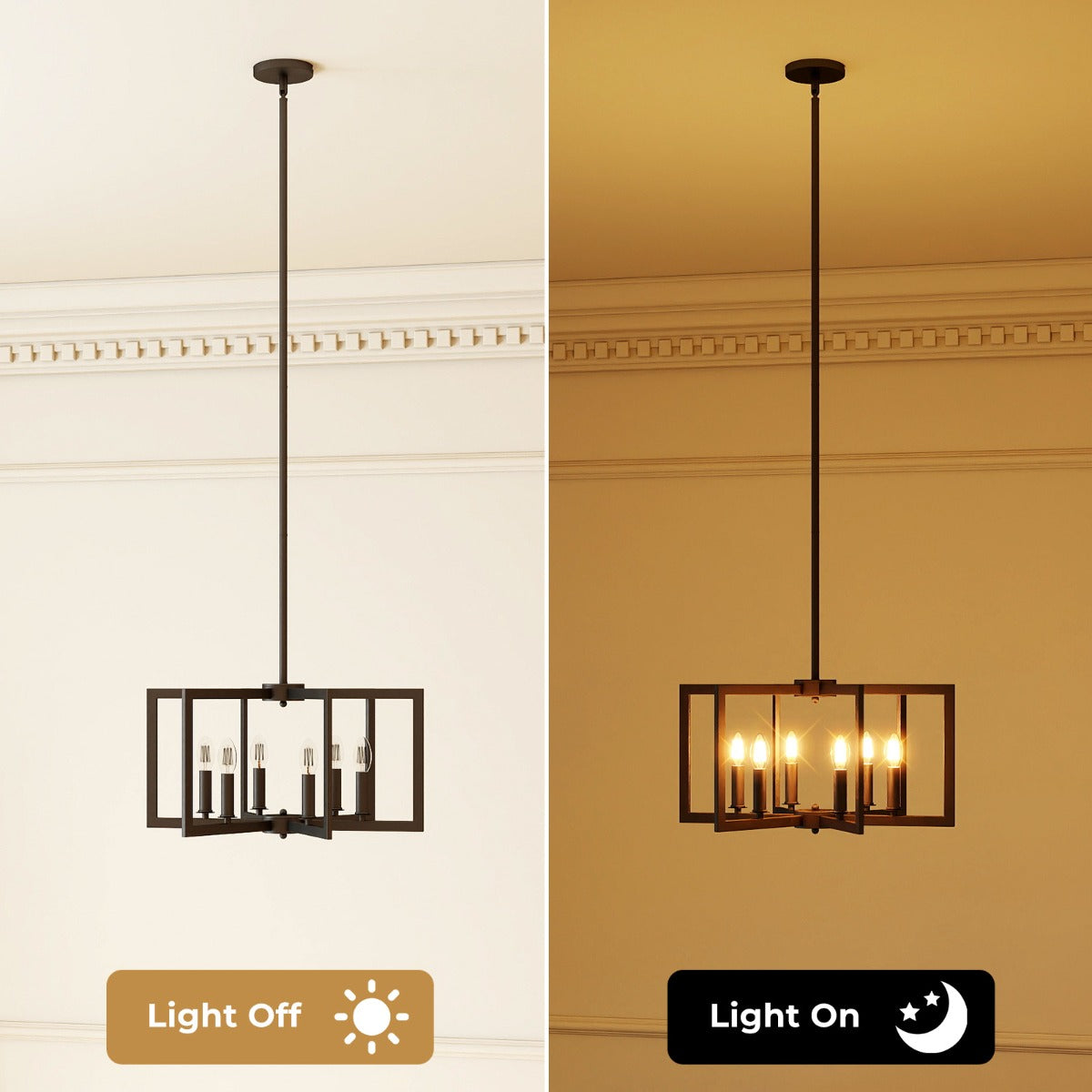 Livsk costway rustieke kroonluchter met 6 lampen geometrische hanglamp met verstelbare hoogte zwart 4