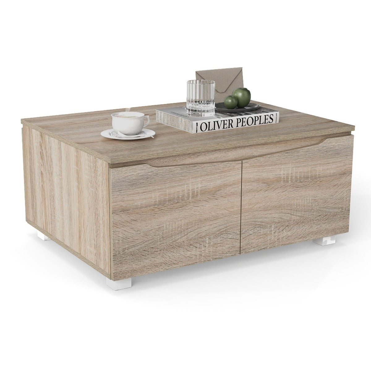 Livsk costway rustieke salontafel met verborgen opbergruimte rechthoekige besteltafel met 4 deuren en dubbele deuropening