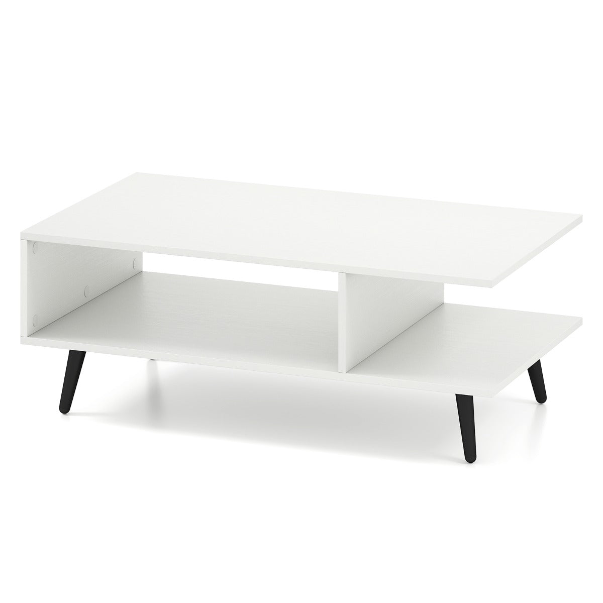 LIVSK 2-Laagse Salontafel - Ruime Opbergruimte - Robuuste Metalen Poten - Gemakkelijk te Reinigen - 80 x 45 x 30 cm - Wit