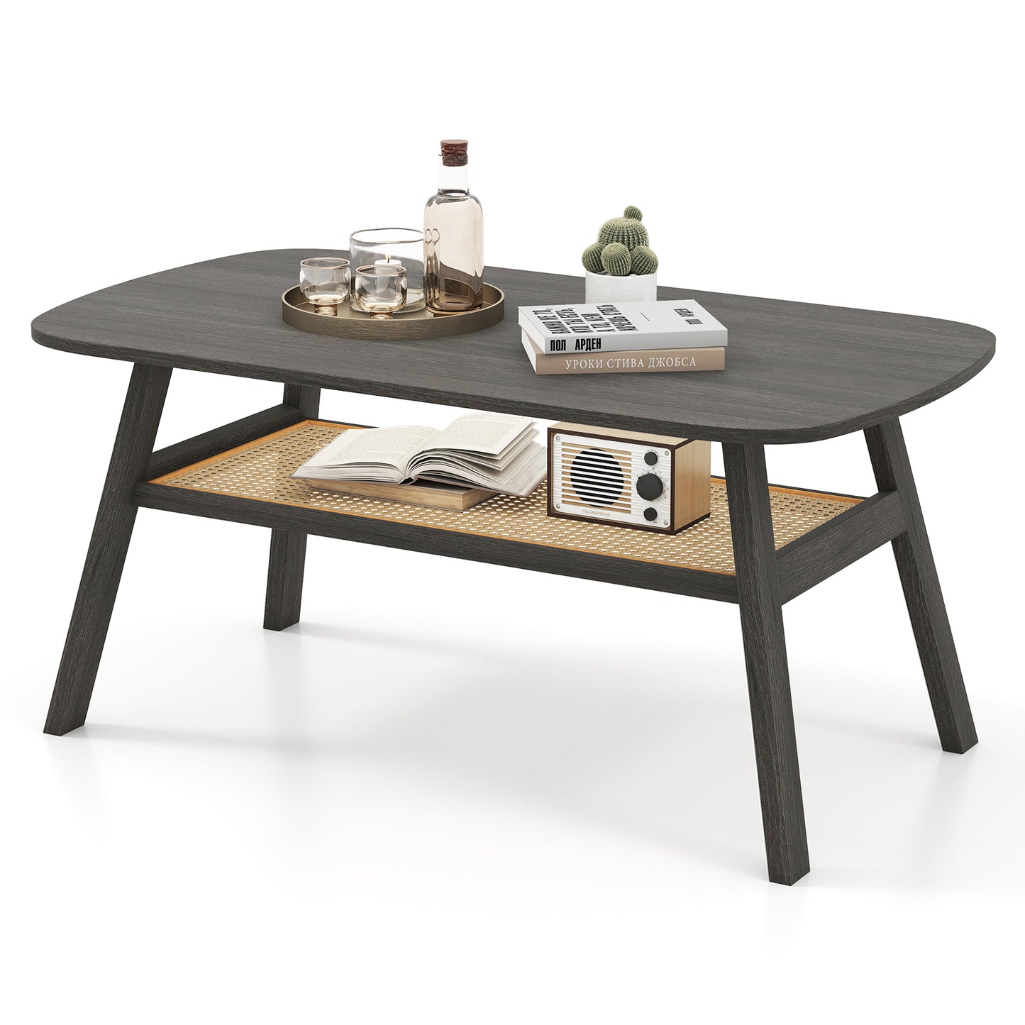 LIVSK Rustieke Salontafel - Massief Rubberhout - Onderste Plank - Draagvermogen 120 kg - Elegante Houtnerf - 100 x 55 x 44,5 cm -