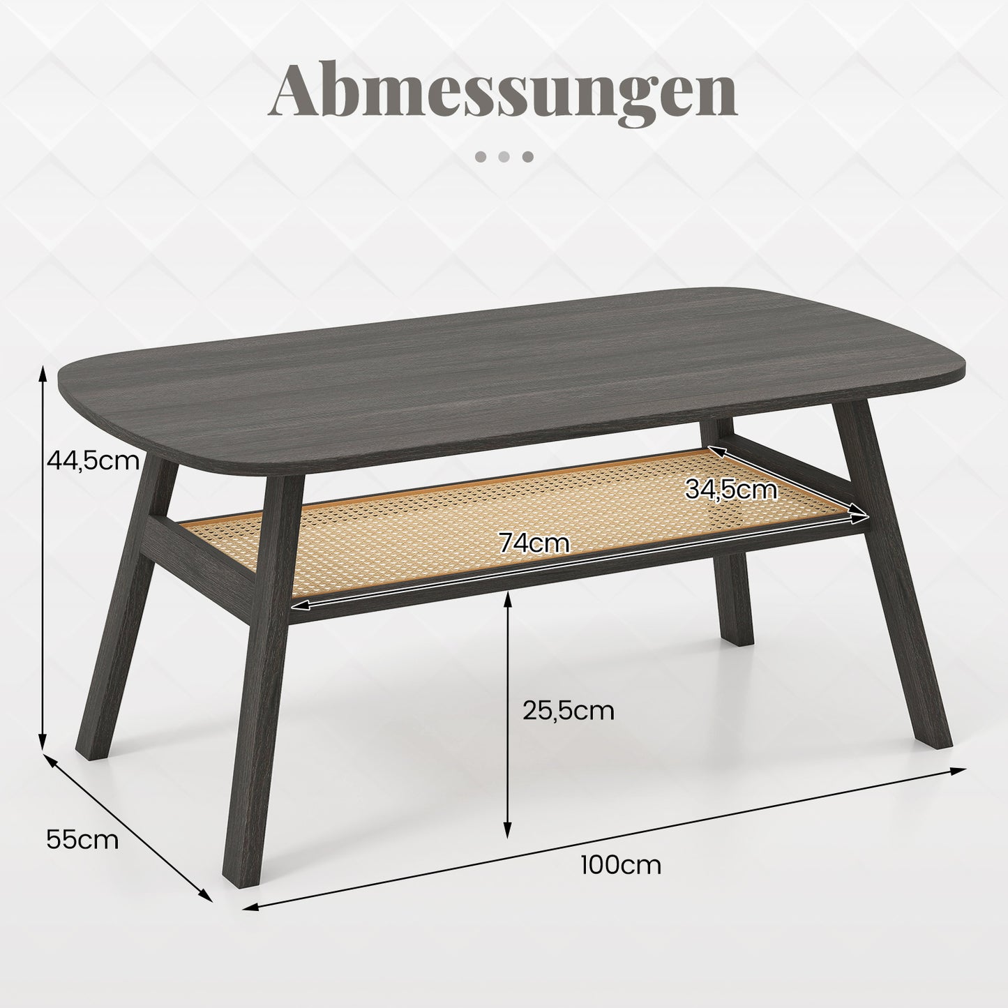 LIVSK Rustieke Salontafel - Massief Rubberhout - Onderste Plank - Draagvermogen 120 kg - Elegante Houtnerf - 100 x 55 x 44,5 cm -