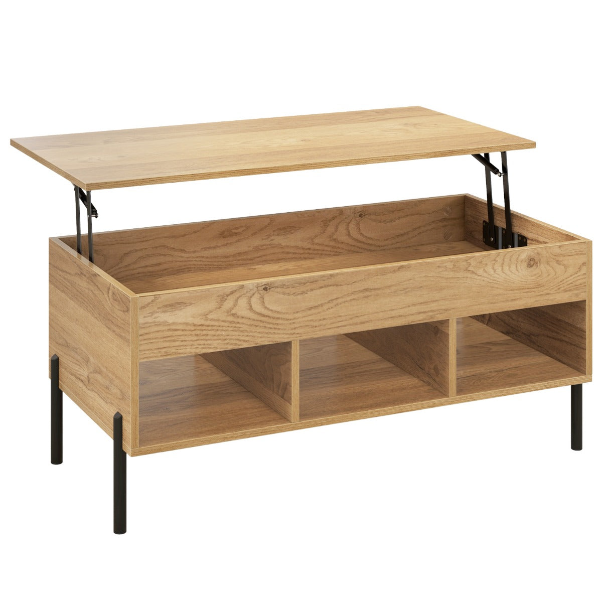 LIVSK Verstelbare Salontafel - Pneumatisch Hefmechanisme - Veel Opbergruimte - Hoogte 45-60 cm - Hout - Natuur