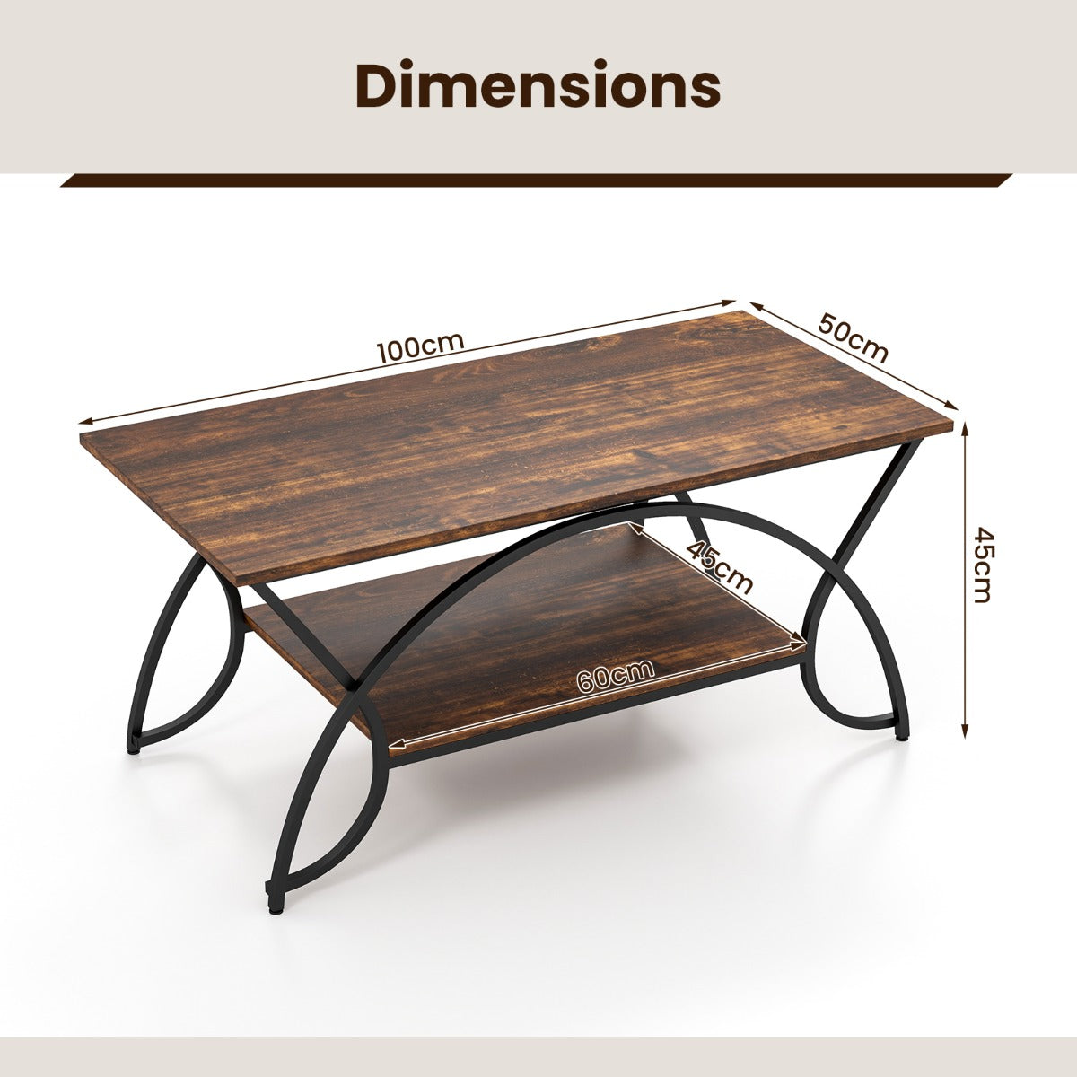 LIVSK Moderne Salontafel - Imitatiemarmeren Bovenblad - 2-laags Ontwerp - Duurzaam Metalen Frame - Tot 70 kg - Bruin
