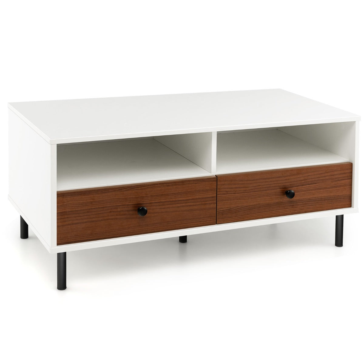 LIVSK Colourblock Salontafel met Opbergruimte - Meertraps Design - Hoogwaardig MDF - Tot 90 kg - Wit en Bruin