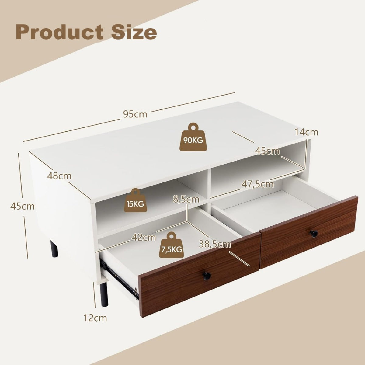 LIVSK Colourblock Salontafel met Opbergruimte - Meertraps Design - Hoogwaardig MDF - Tot 90 kg - Wit en Bruin