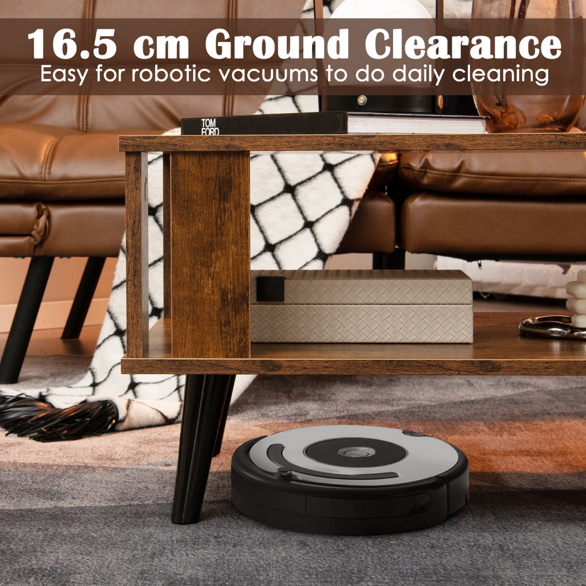 LIVSK Industriële Salontafel - 2-laags Opbergruimte - Houten Tafel voor Woonkamer - 70 x 50 x 41 cm - Rustiek bruin en zwart
