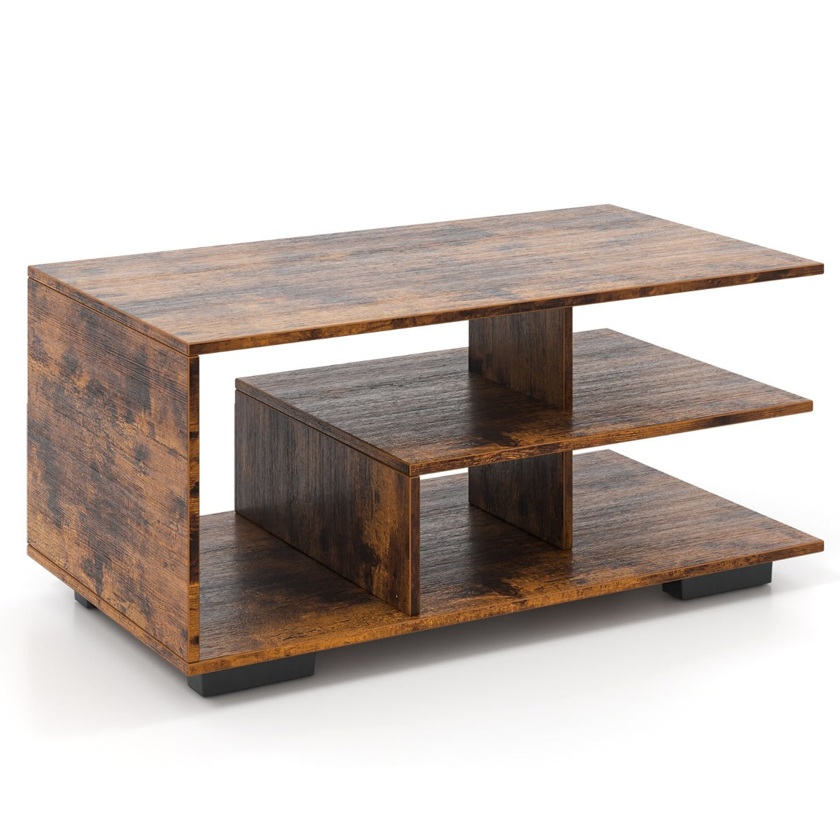 LIVSK Geometrische Salontafel met Opbergruimte - Modern Retro Design - 3 Niveaus - Gelamineerd Hout - 90 x 50 x 42 cm -