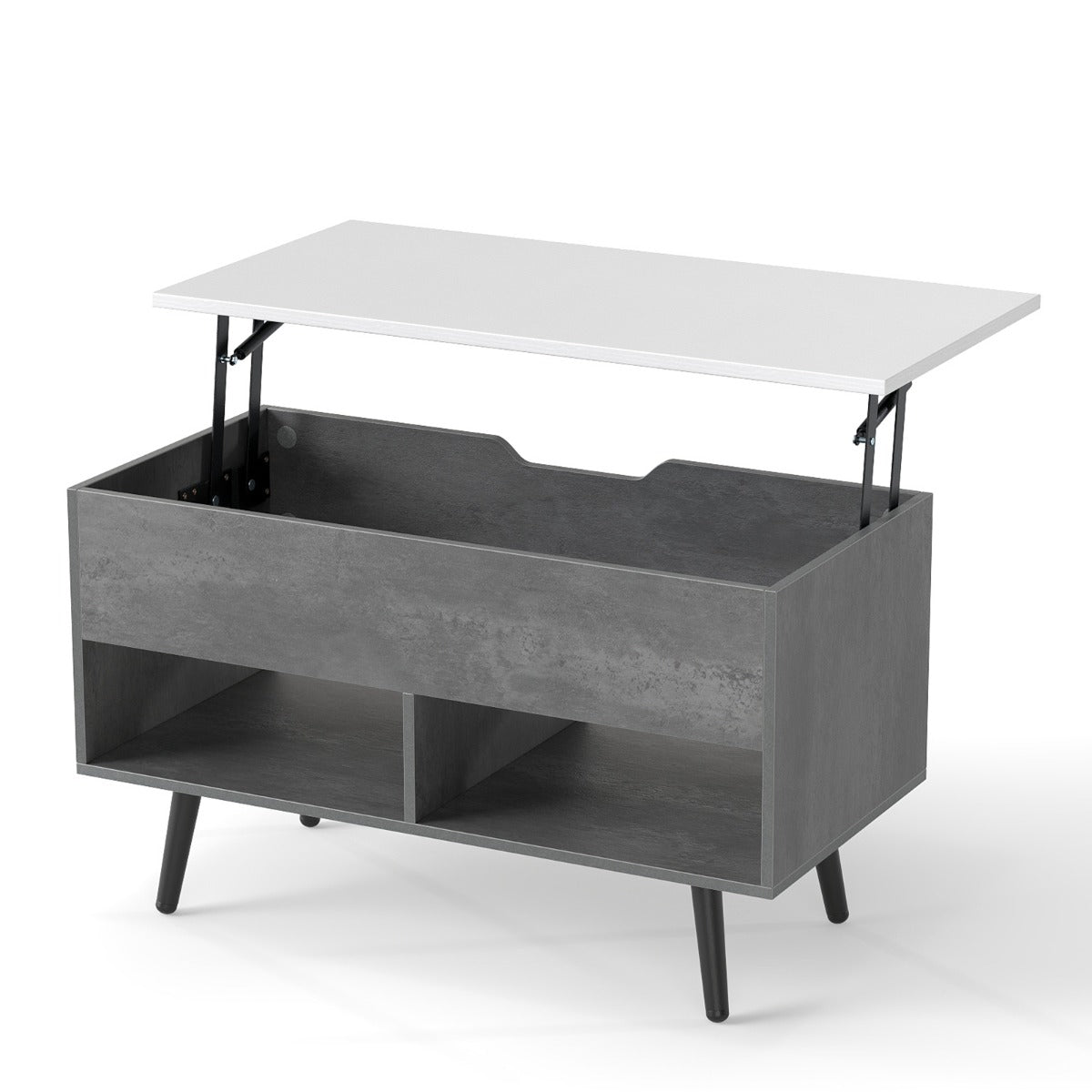 LIVSK Moderne Salontafel - Gasliftmechanisme - Ruim verborgen vak en 2 open planken - 80 x 40 x 46 cm - Grijs