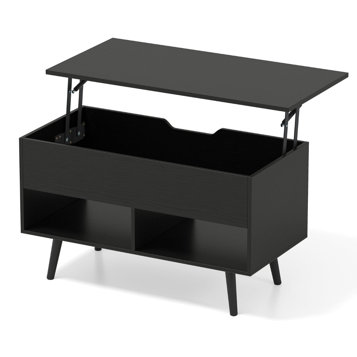 LIVSK Verstelbare Salontafel - Hefbaar Tafelblad - Ruime Opbergruimte - Stevige Constructie - 80 x 40 x 46 cm - Zwart