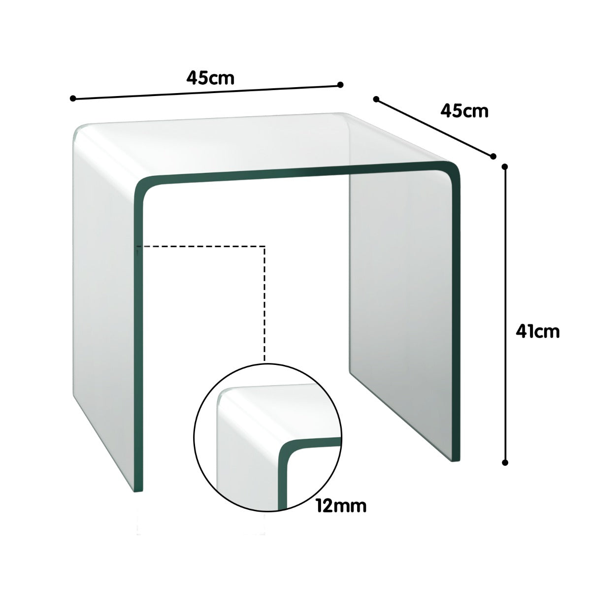 LIVSK Glazen Bijzettafel - U-vormig Design - Hittebestendig Geharde Glas - Geen Montage Nodig - Tot 30 kg - Transparant