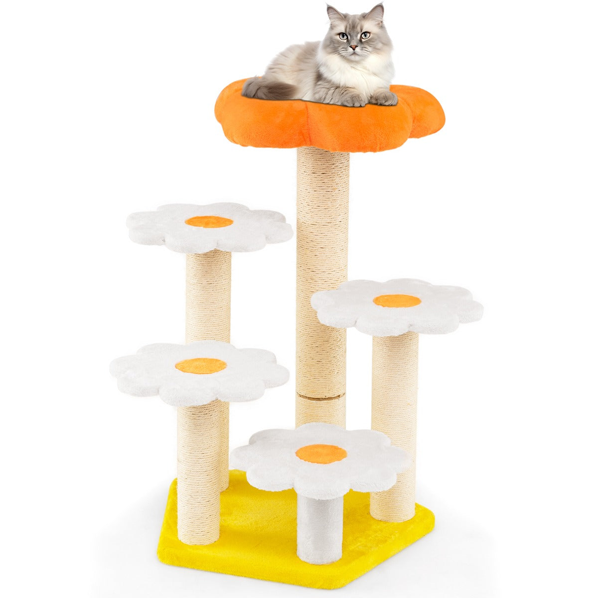 LIVSK Kattenboom met Bloemenmotief - 4 Springplatforms - Krabpalen van Sisal - Stabiele Constructie - 90 cm - Wit