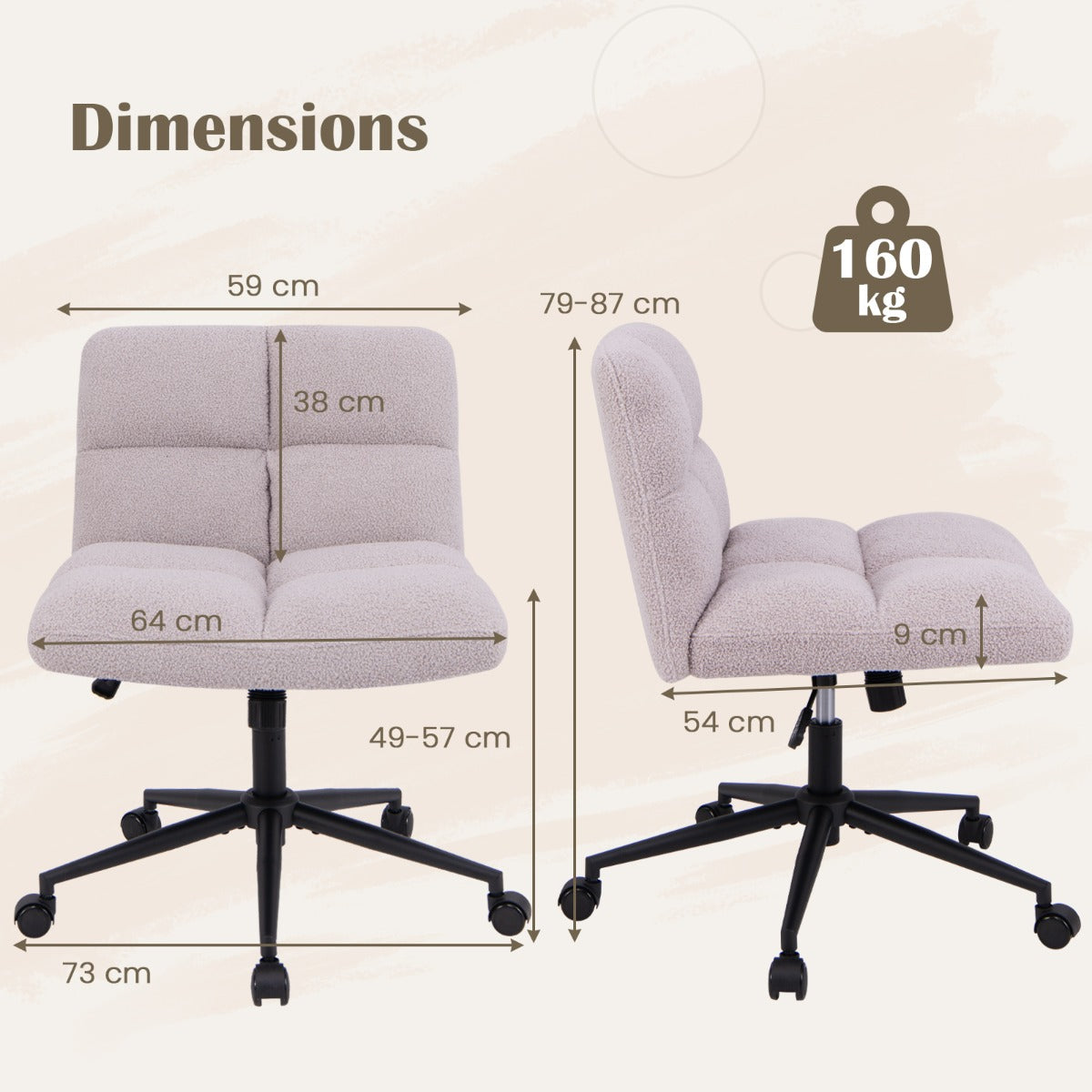 LIVSK Draaibare Werkstoel - Ergonomisch met Verstelbare Hoogte - Luxe Imitatie-Sheepskin - Stabiele Basis - Lichtgrijs