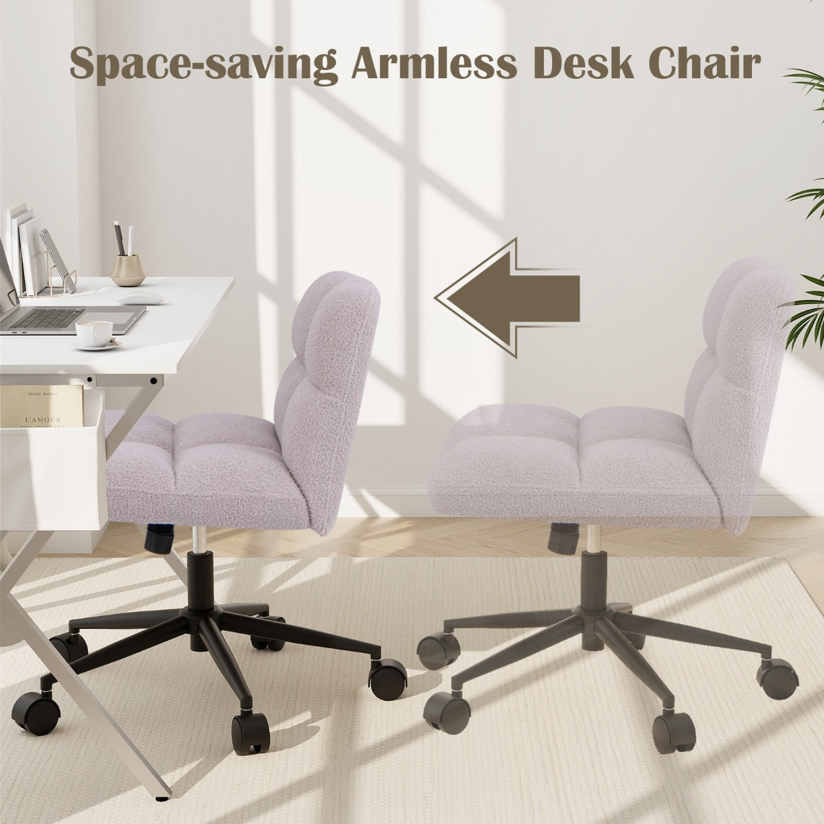 LIVSK Draaibare Werkstoel - Ergonomisch met Verstelbare Hoogte - Luxe Imitatie-Sheepskin - Stabiele Basis - Lichtgrijs