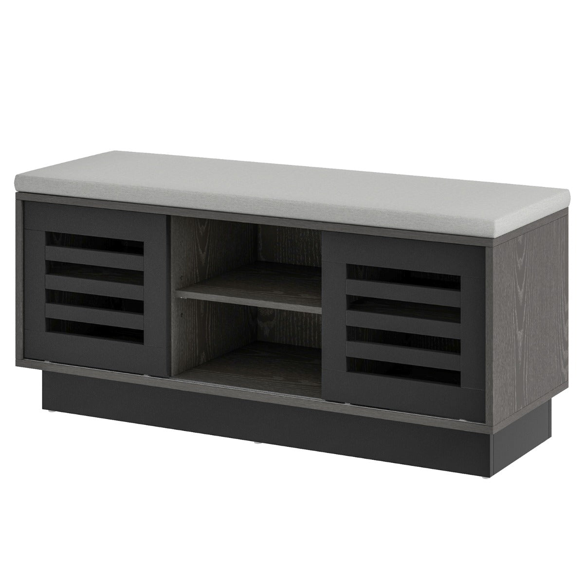 LIVSK Verstelbare Schoenenopbergbank met Zitkussen - 6 Vakken - Schuifdeuren - Multifunctioneel - 99,5 x 34,5 x 46 cm - Grijs