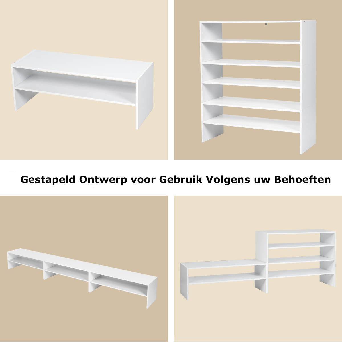 LIVSK 3-delig 2-laags schoenenrek - Stapelbaar en ruimtebesparend - Milieuvriendelijk MDF - Voor 9 paar schoenen - Wit