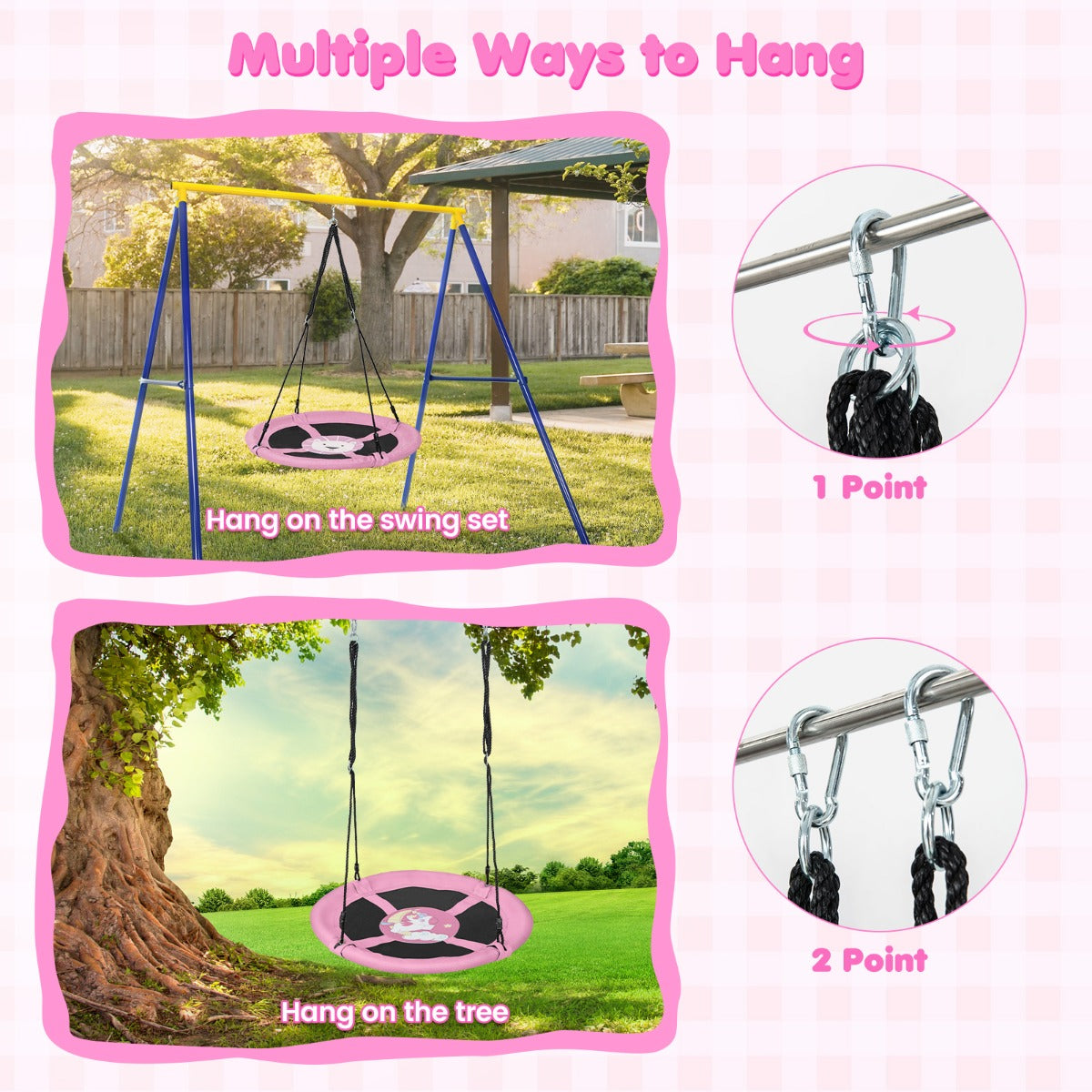 LIVSK Schotelschommel voor 2 Kinderen - Verstelbare Touwen 118-173 cm - Oxford Stof - Veilig en Comfortabel - Groen/Roze/Oranje