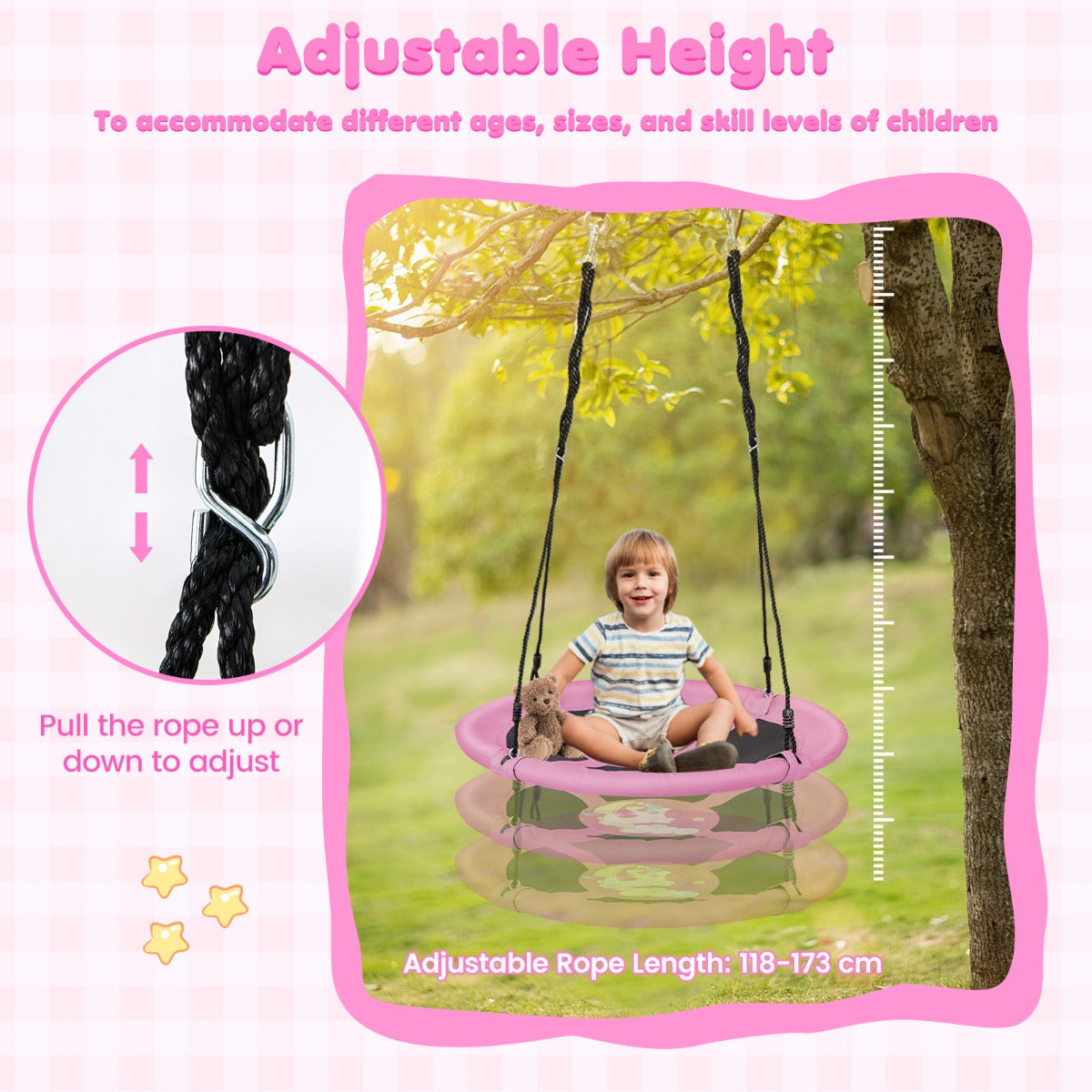 LIVSK Schotelschommel voor 2 Kinderen - Verstelbare Touwen 118-173 cm - Oxford Stof - Veilig en Comfortabel - Groen/Roze/Oranje