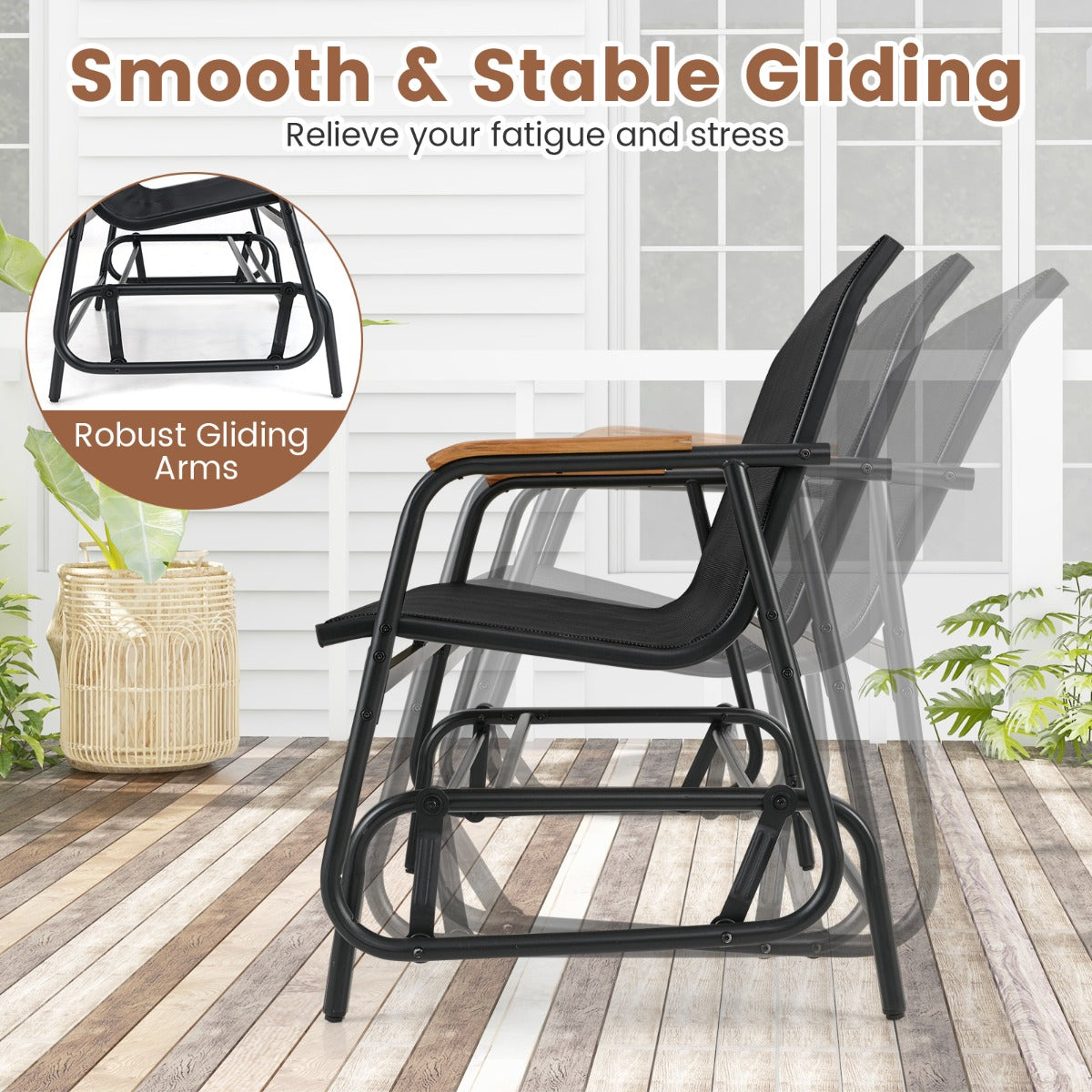 Livsk costway schommelbank voor 2 3 personen terrasbank met ademende stoffen zitting schommelstoel voor tuin terras balkon zwart 74 x 115 x 84 cm