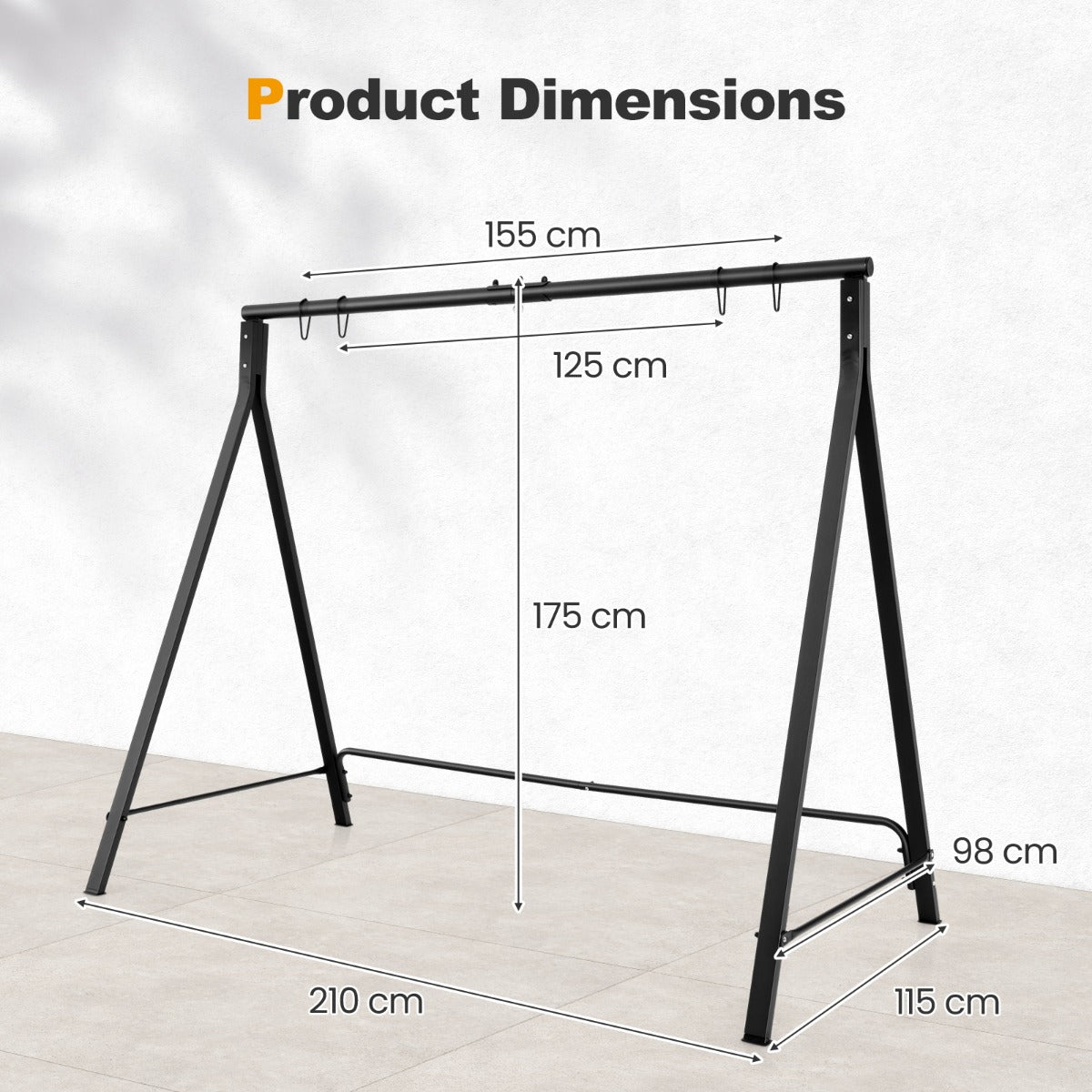 LIVSK Schommelframe met 5 Ophangringen - Robuust Metaal - A-vormig Ontwerp - Voor Diverse Schommels - Tot 120 kg - Zwart