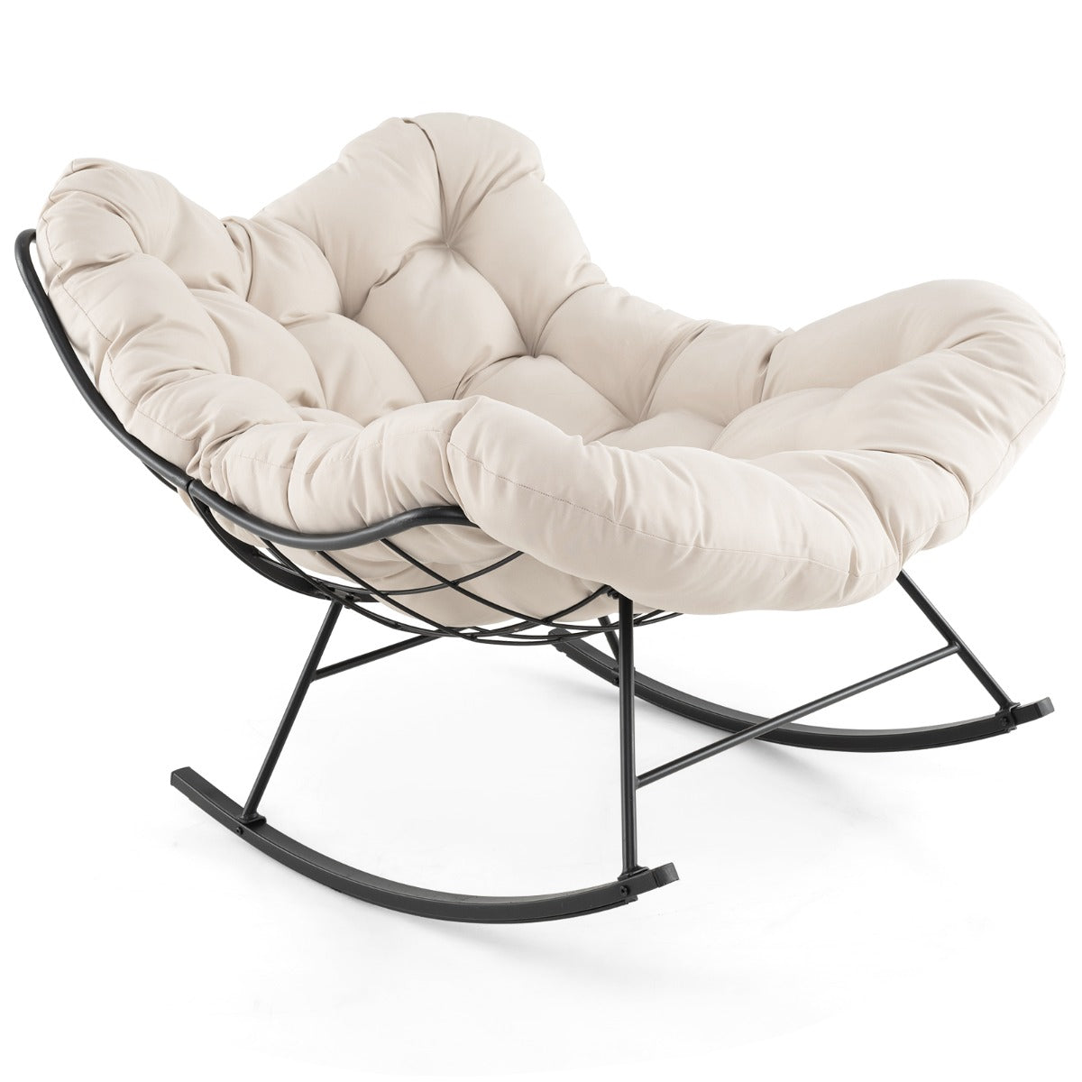 LIVSK Schommelstoel - 205 kg Draagkracht - Luxe 16 cm Kussen - Antislip - Ideaal voor Ontspanning - Zwart met Beige Kussen