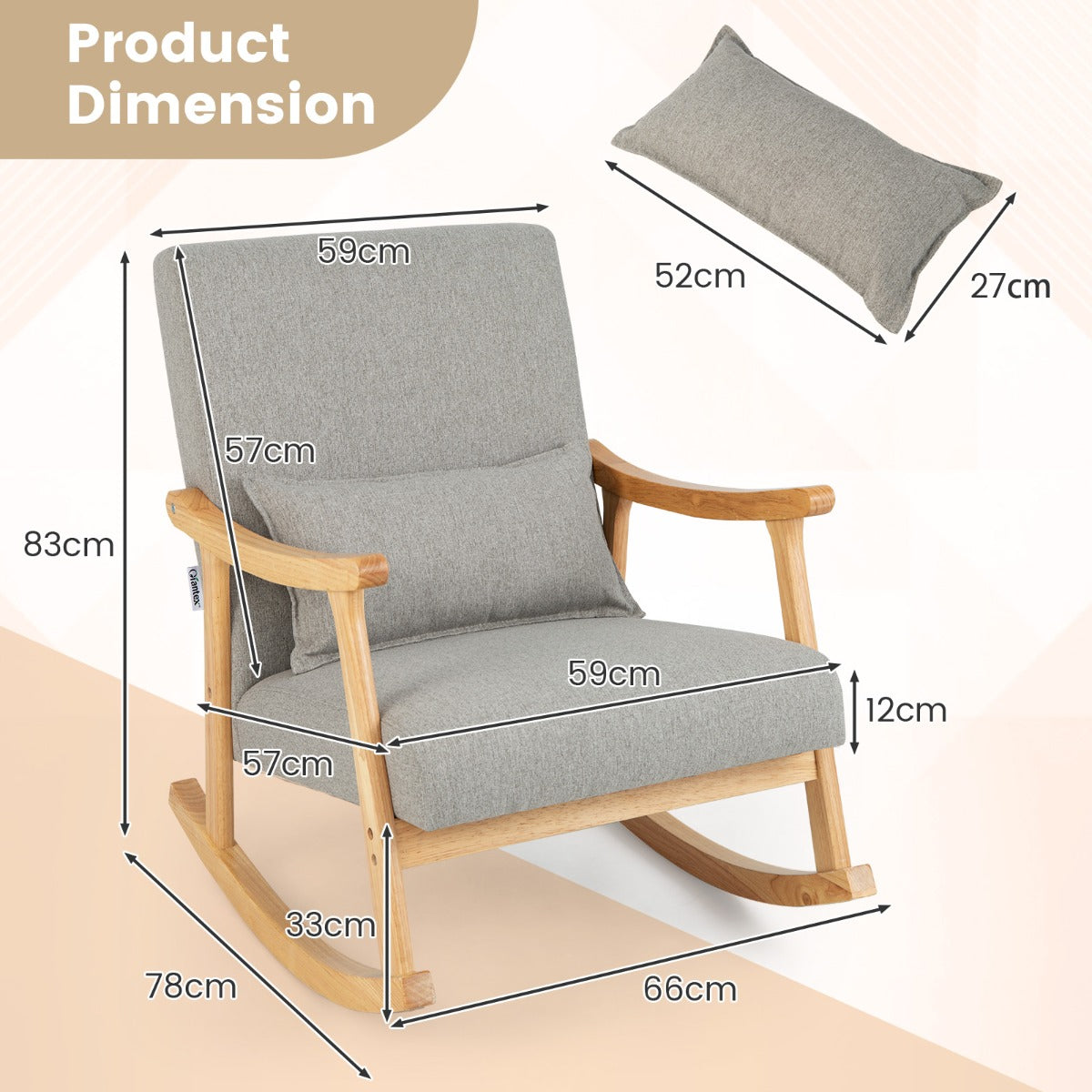 LIVSK Schommelstoel met Hoge Rugleuning - Ergonomisch Design - Polyester Bekleding - Draagvermogen tot 150 kg - Grijs