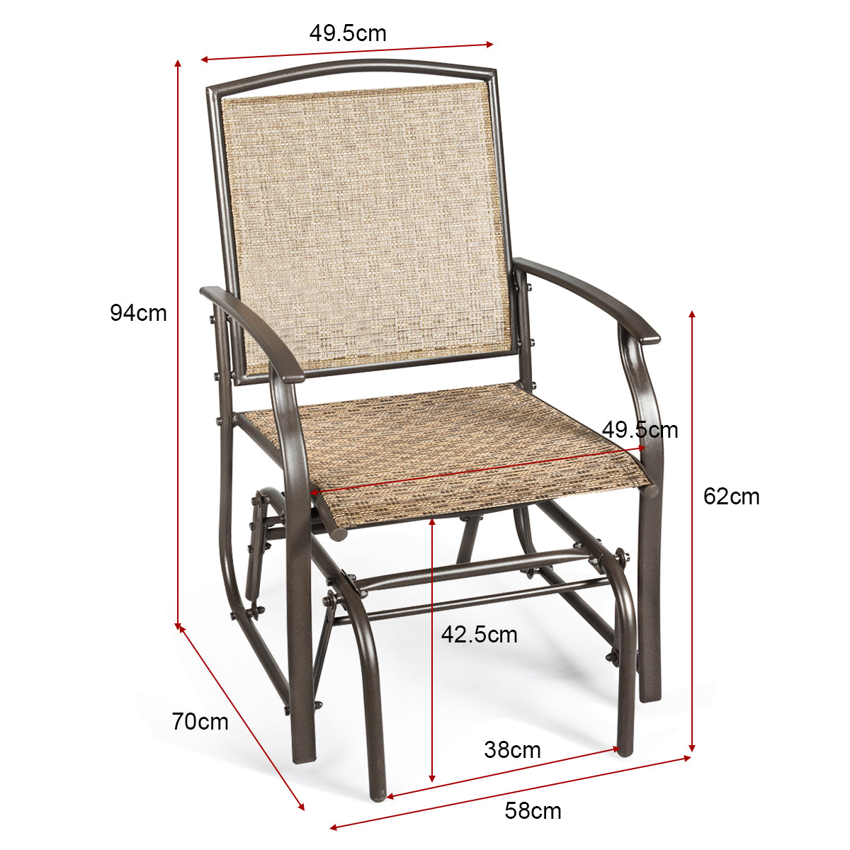 LIVSK Schommelstoel Tuinschommelstoel - Stalen Frame - Ergonomisch Ontwerp - Zachte Zwaaifunctie - Voor Buiten - Bruin