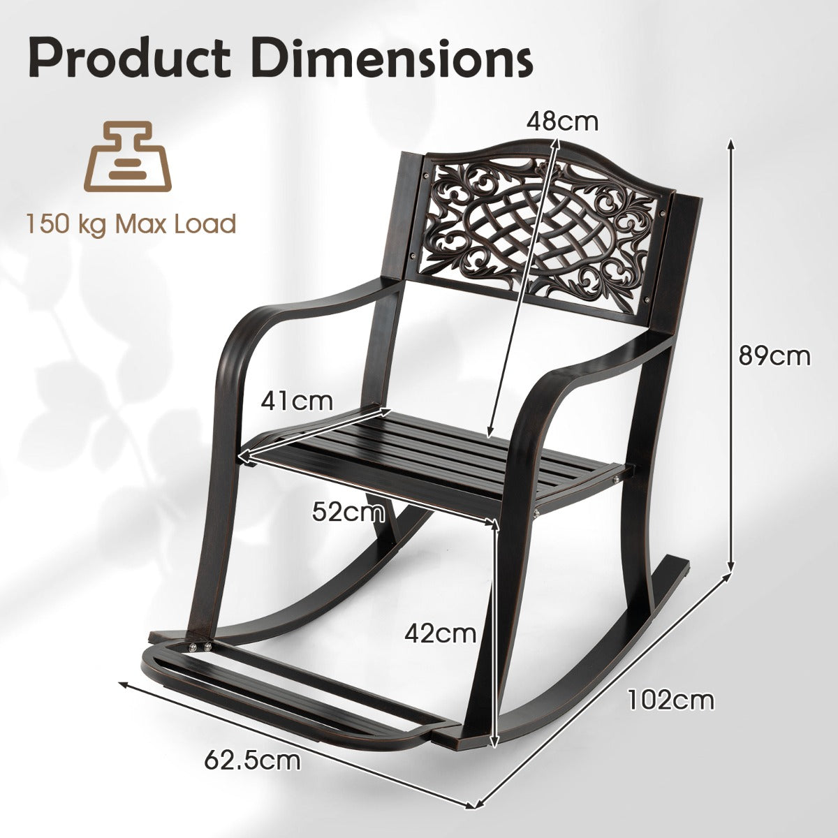 LIVSK Schommelstoel van Gietijzer - Ergonomisch Design met Bloemmotieven - Antislip - Duurzaam en Comfortabel - 102 x 62,5 x 89