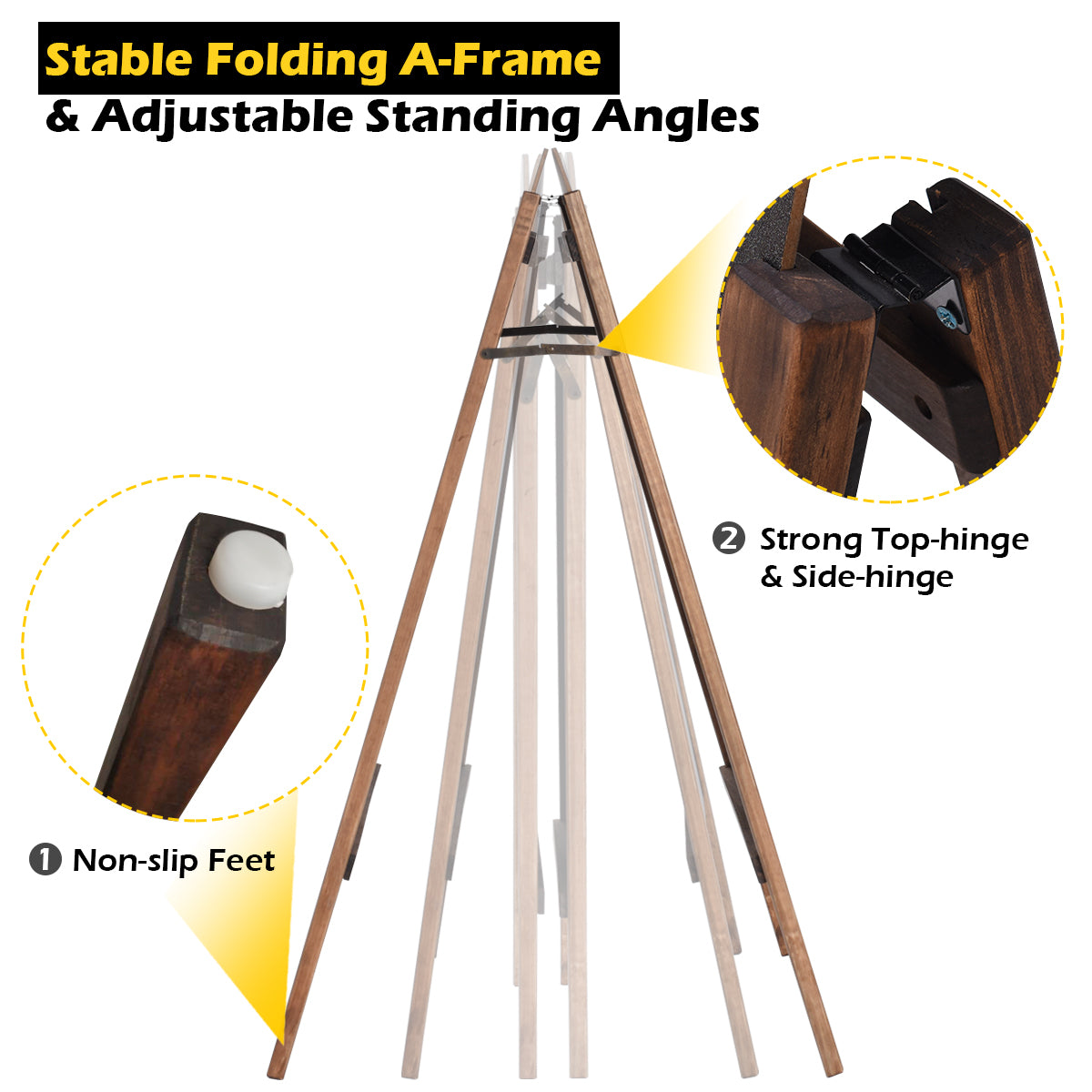 LIVSK A-frame stoepbord - Dubbelzijdig - Hoogwaardig Grenenhout - Opvouwbaar - Voor Menu's en Reclame - 45 x 41 x 78 cm - Zoals