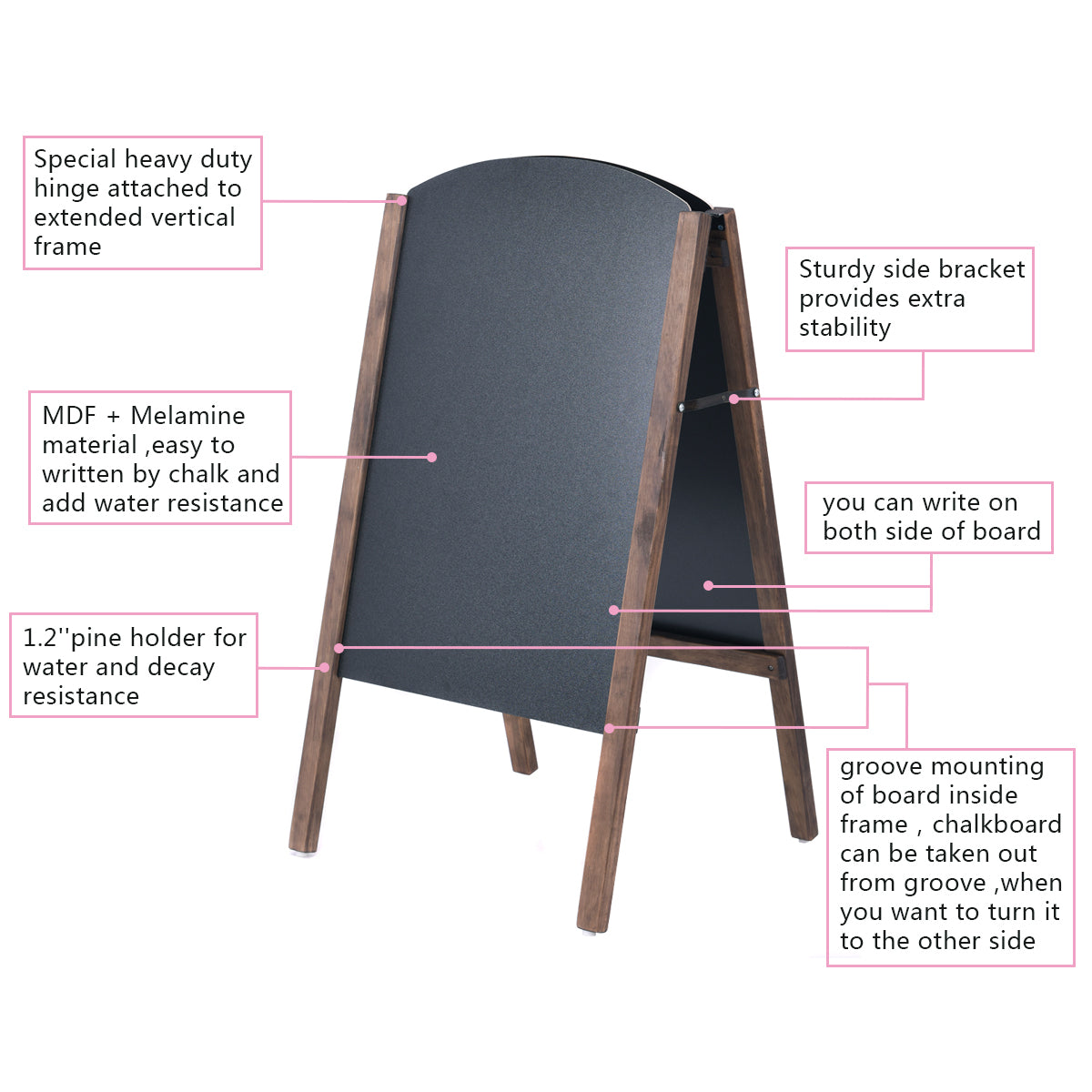 LIVSK A-frame stoepbord - Dubbelzijdig - Hoogwaardig Grenenhout - Opvouwbaar - Voor Menu's en Reclame - 45 x 41 x 78 cm - Zoals